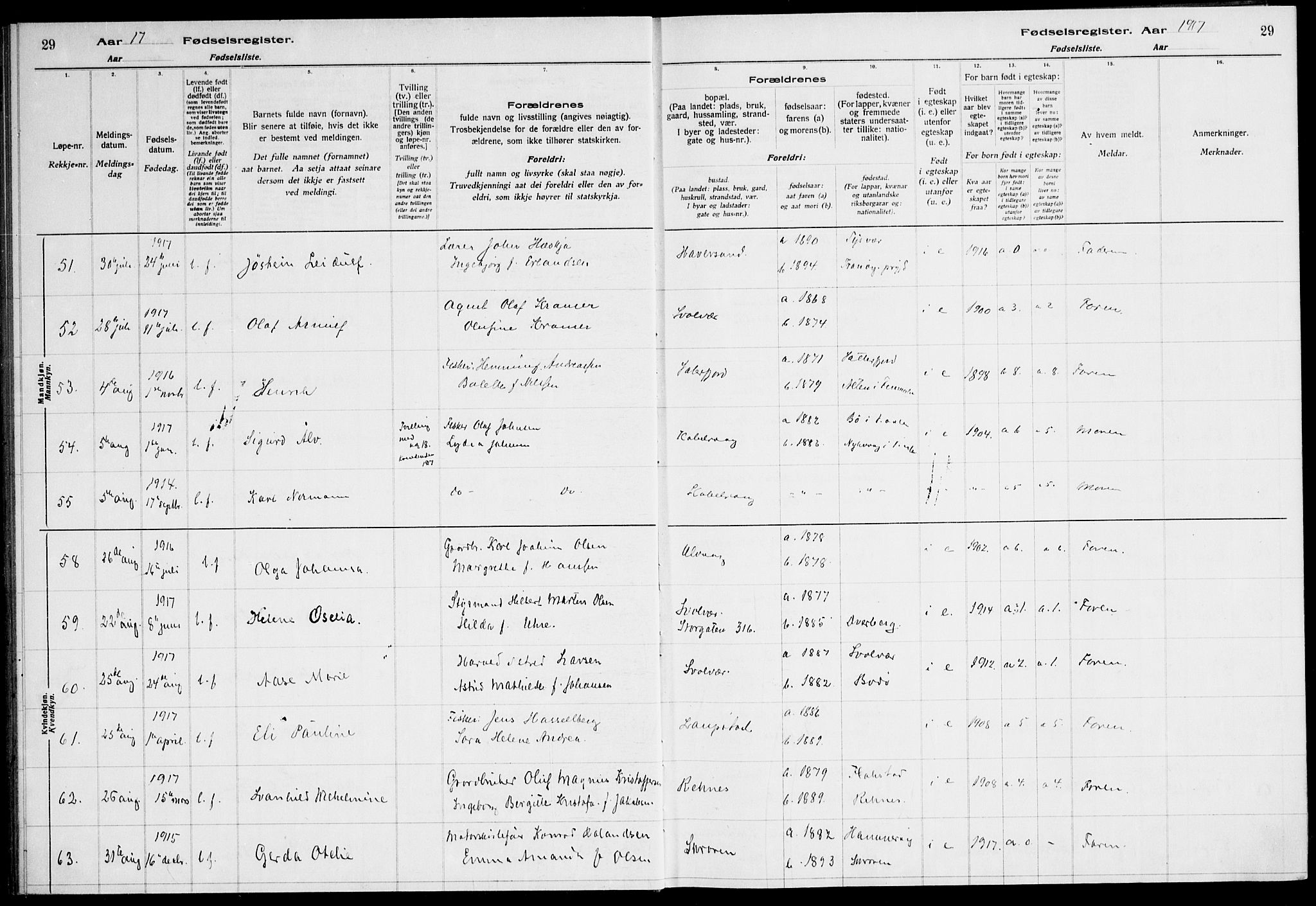 Ministerialprotokoller, klokkerbøker og fødselsregistre - Nordland, SAT/A-1459/874/L1089: Fødselsregister nr. 874.II.4.1, 1916-1926, s. 29