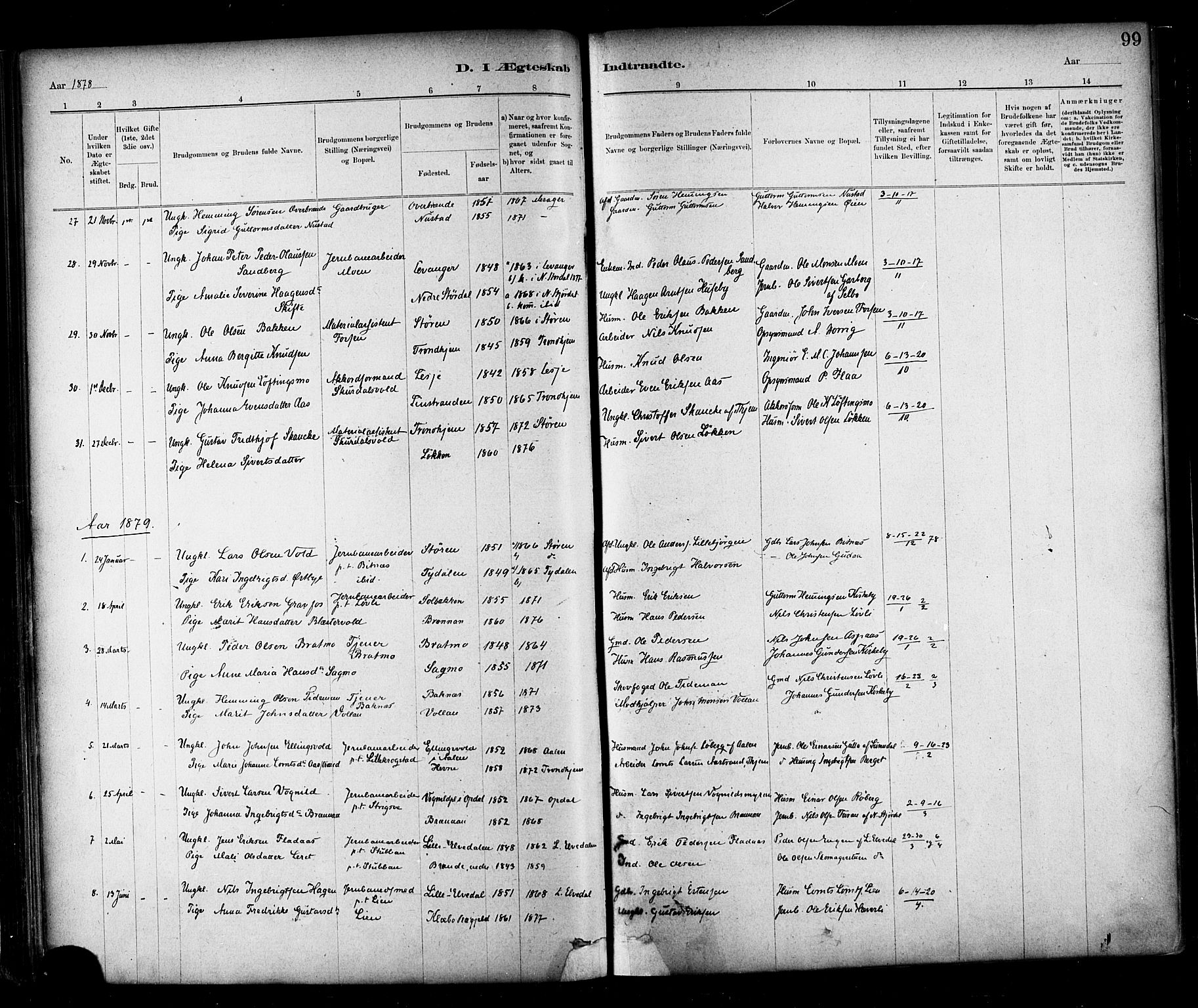 Ministerialprotokoller, klokkerbøker og fødselsregistre - Nord-Trøndelag, SAT/A-1458/706/L0047: Ministerialbok nr. 706A03, 1878-1892, s. 99