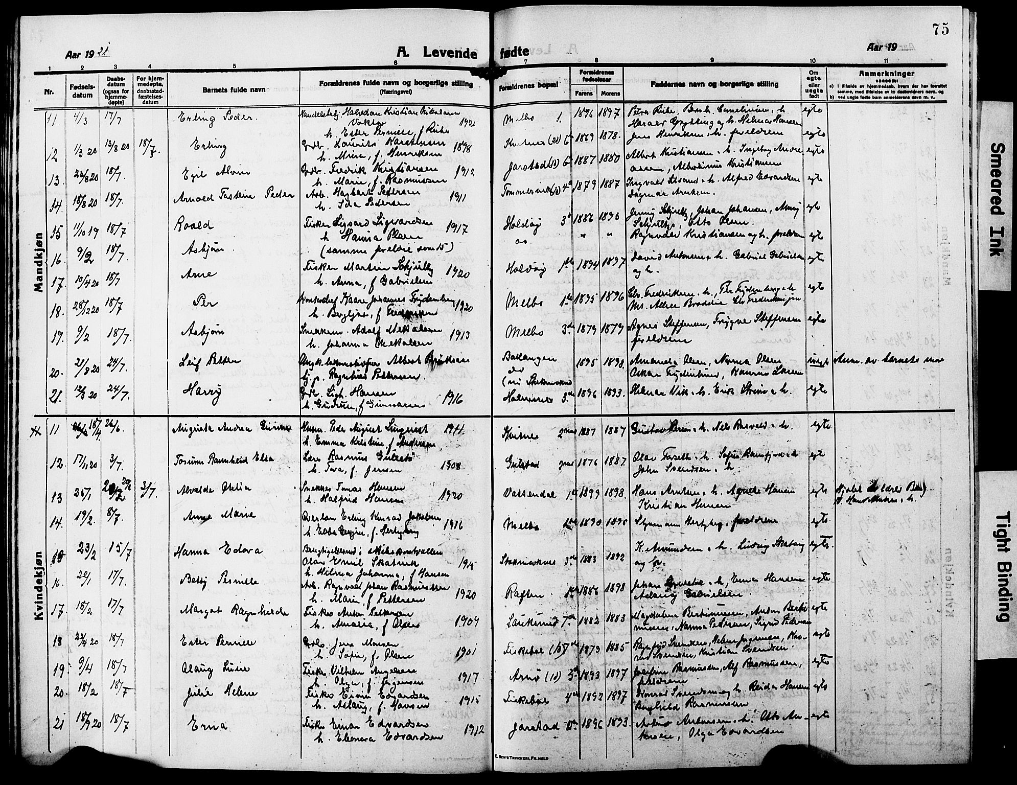 Ministerialprotokoller, klokkerbøker og fødselsregistre - Nordland, AV/SAT-A-1459/888/L1269: Klokkerbok nr. 888C07, 1913-1927, s. 75