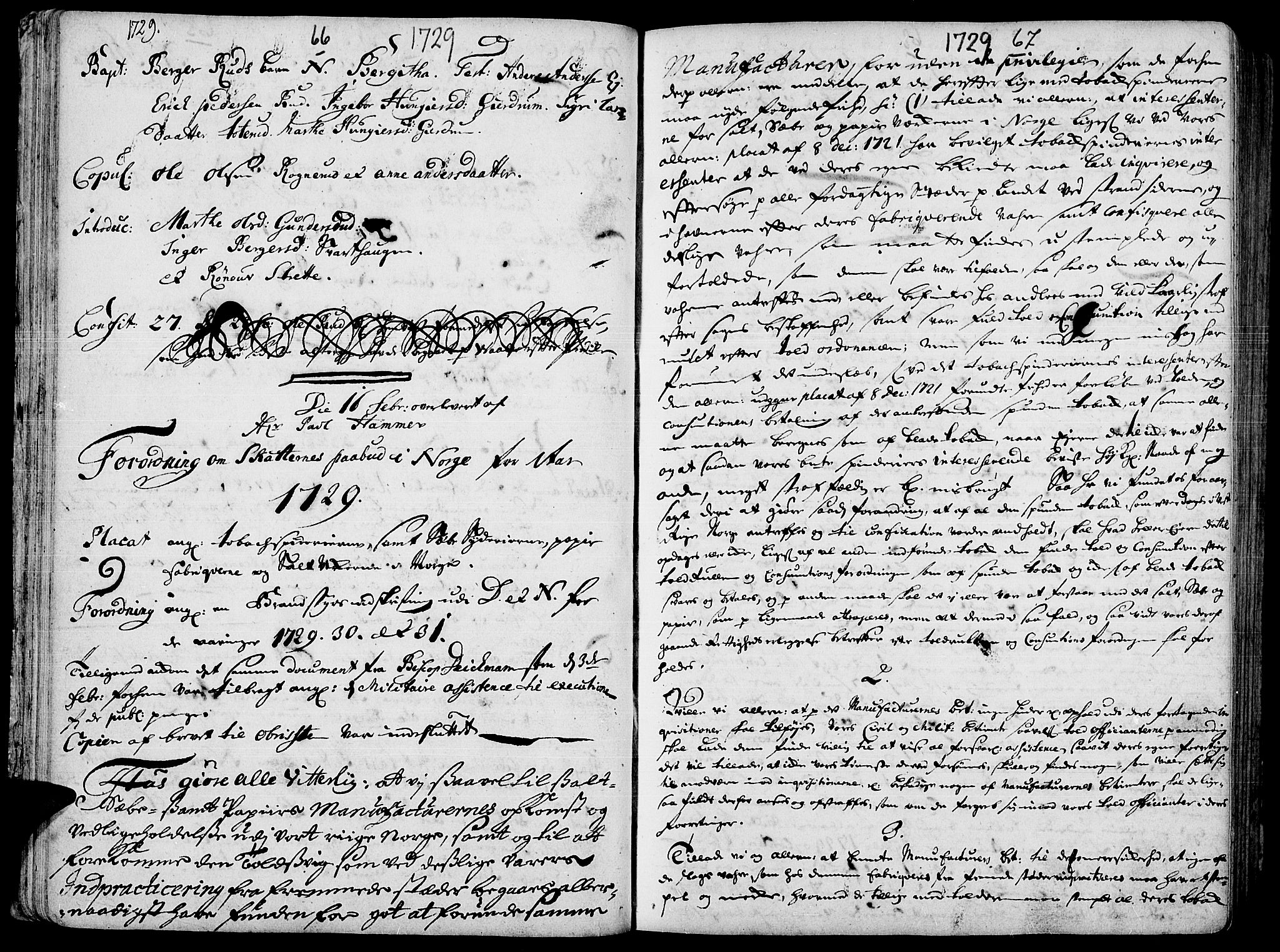 Hof prestekontor, AV/SAH-PREST-038/H/Ha/Haa/L0002: Ministerialbok nr. 2, 1720-1749, s. 66-67