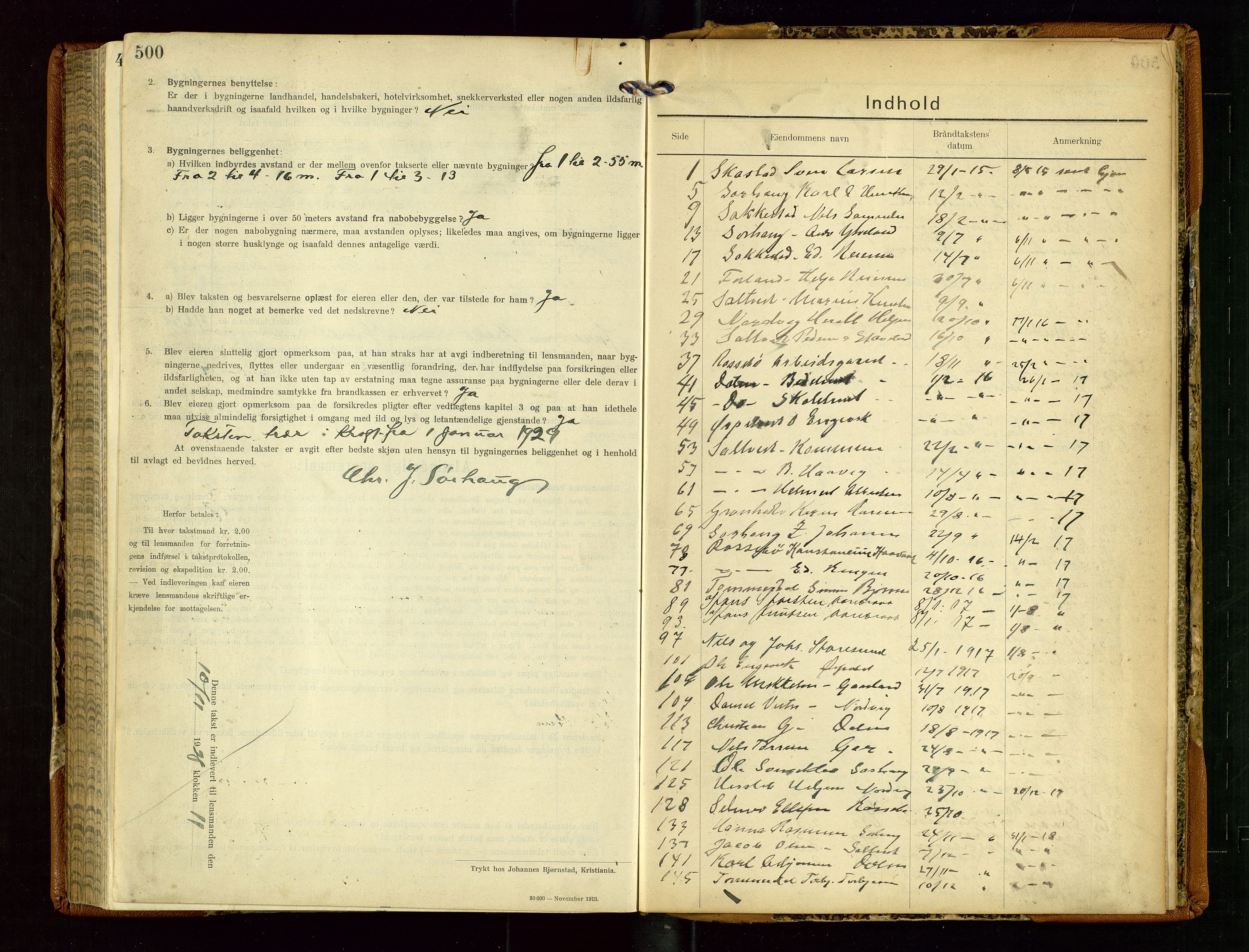 Torvestad lensmannskontor, AV/SAST-A-100307/1/Gob/L0005: "Brandtaxationsprotokol for Torvestad Lensmannsdistrikt", 1915-1928, s. 500