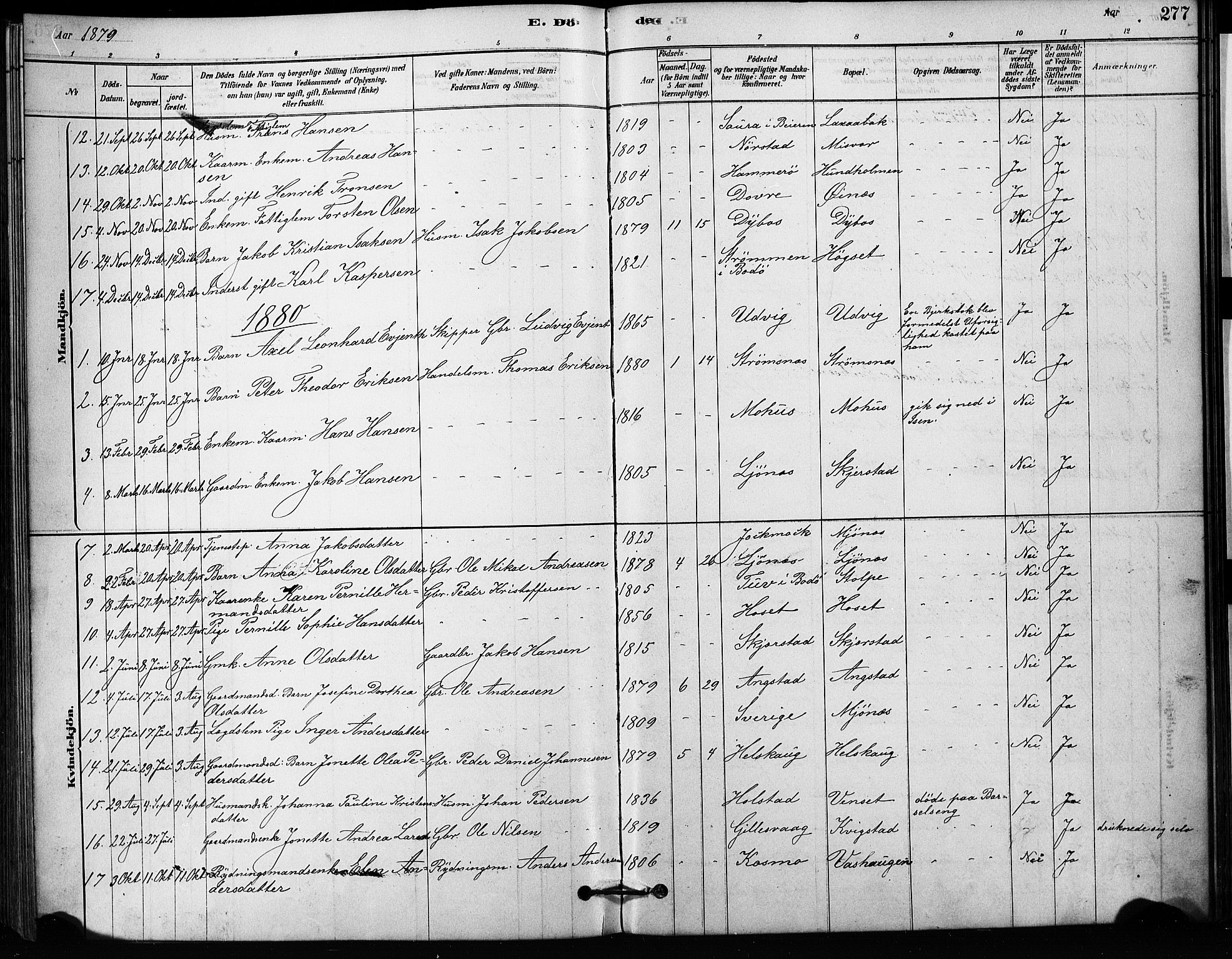 Ministerialprotokoller, klokkerbøker og fødselsregistre - Nordland, SAT/A-1459/852/L0754: Klokkerbok nr. 852C05, 1878-1894, s. 277