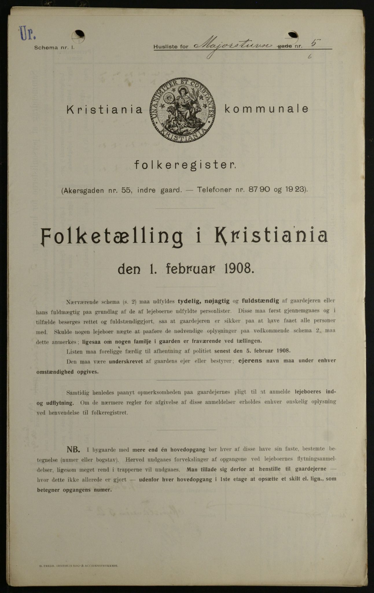 OBA, Kommunal folketelling 1.2.1908 for Kristiania kjøpstad, 1908, s. 53343