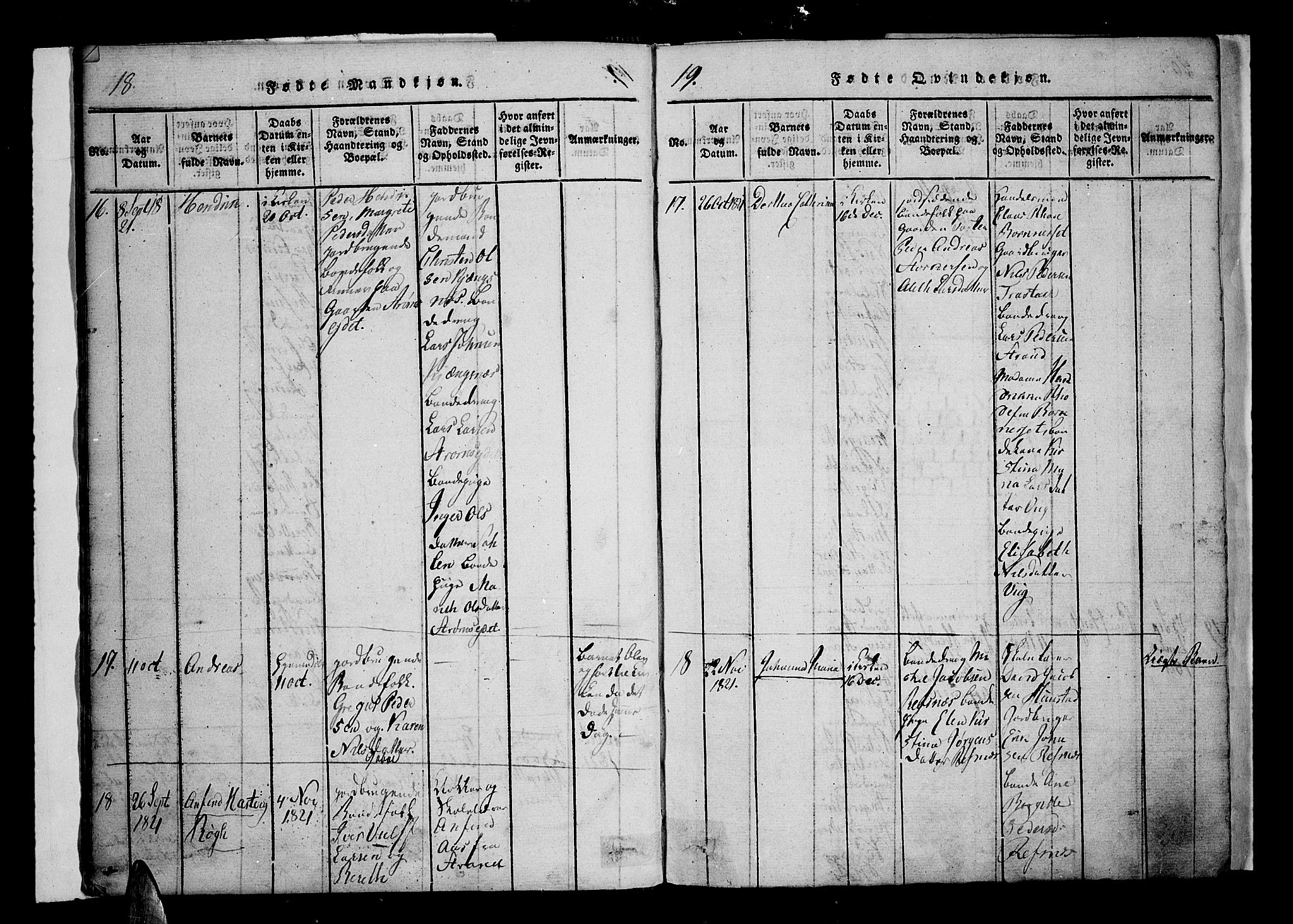 Kvæfjord sokneprestkontor, AV/SATØ-S-1323/G/Ga/Gaa/L0002kirke: Ministerialbok nr. 2, 1821-1830, s. 18-19