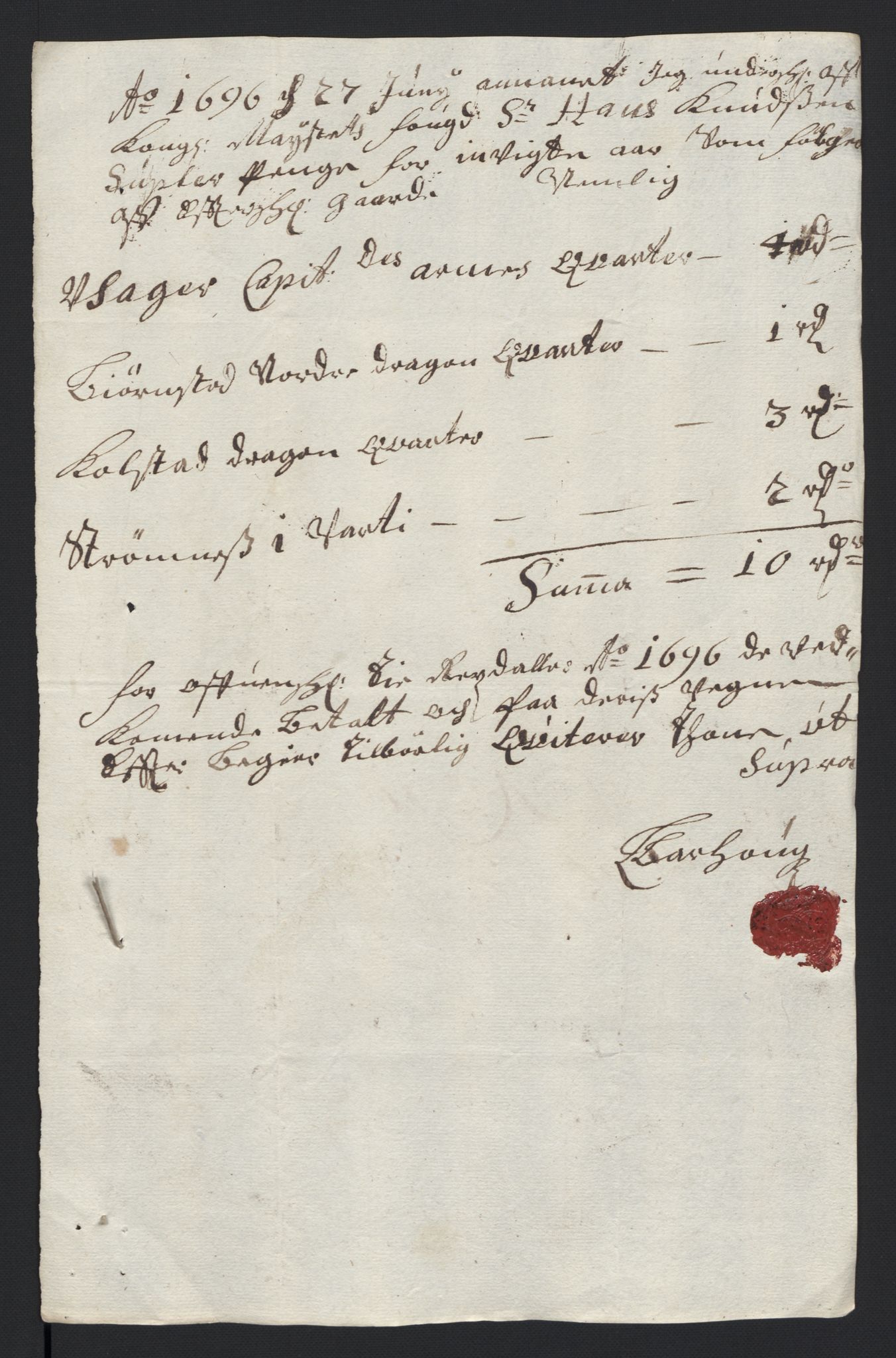 Rentekammeret inntil 1814, Reviderte regnskaper, Fogderegnskap, AV/RA-EA-4092/R04/L0124: Fogderegnskap Moss, Onsøy, Tune, Veme og Åbygge, 1696, s. 117