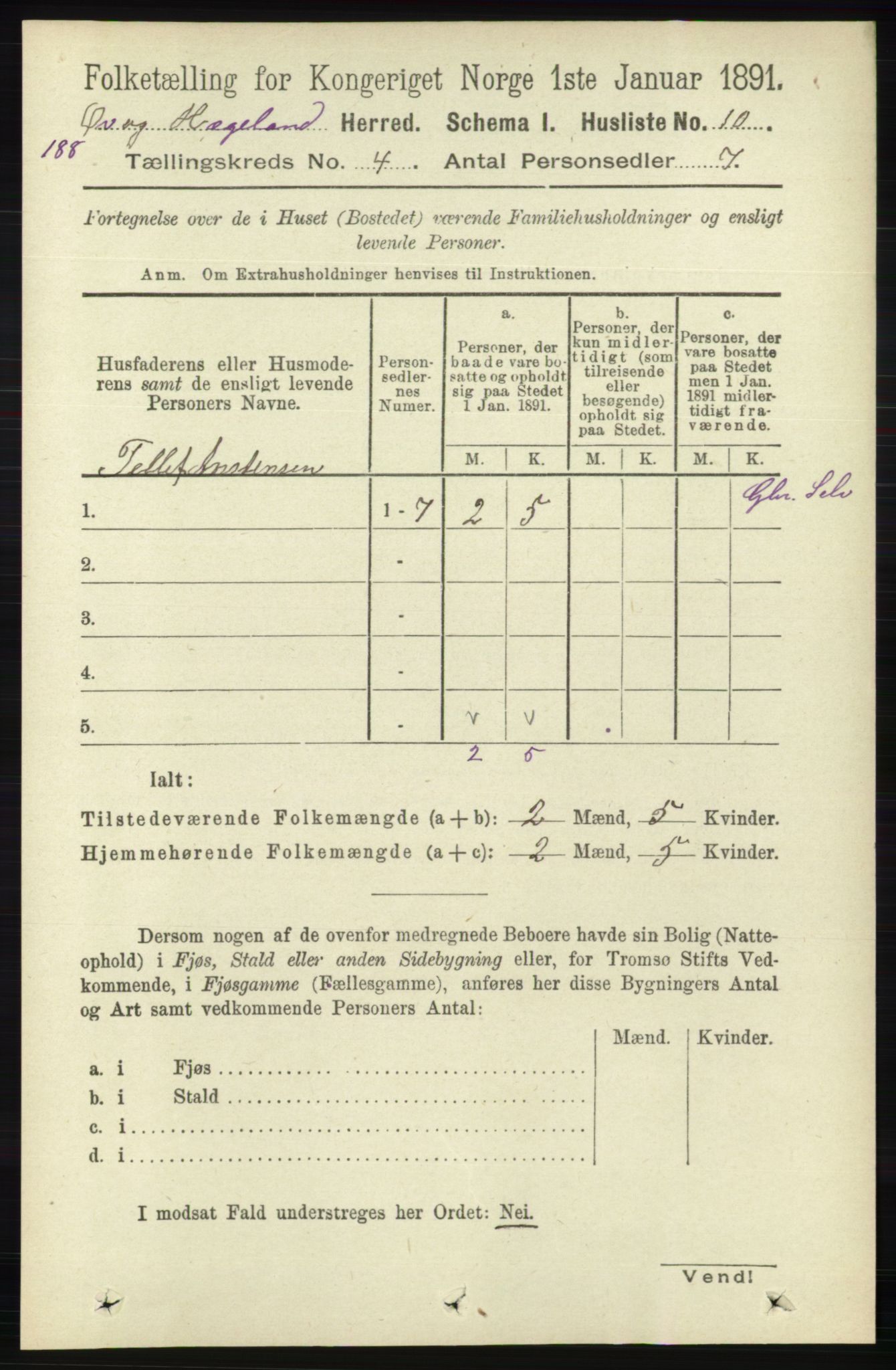 RA, Folketelling 1891 for 1016 Øvrebø og Hægeland herred, 1891, s. 657