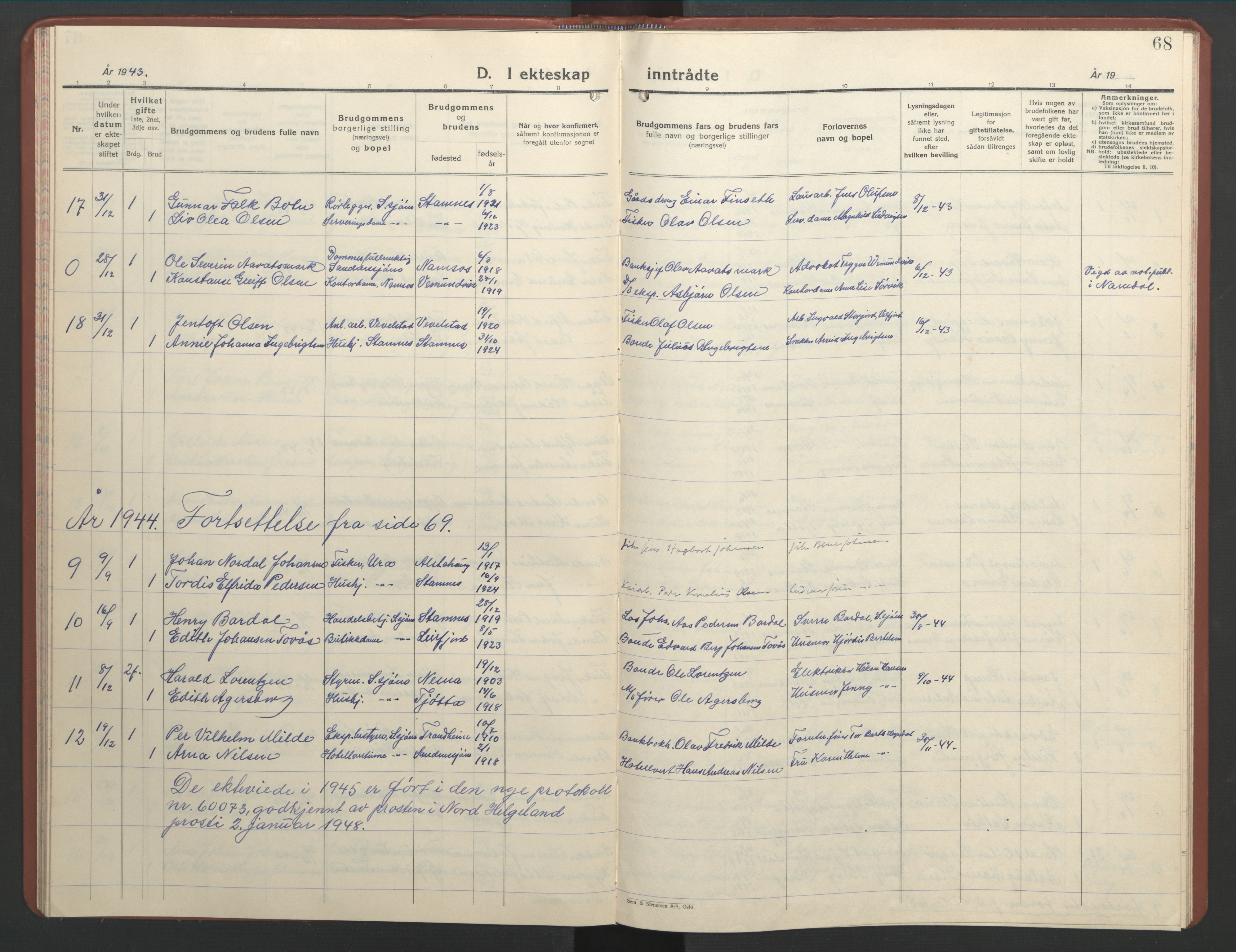 Ministerialprotokoller, klokkerbøker og fødselsregistre - Nordland, SAT/A-1459/831/L0481: Klokkerbok nr. 831C08, 1935-1948, s. 68