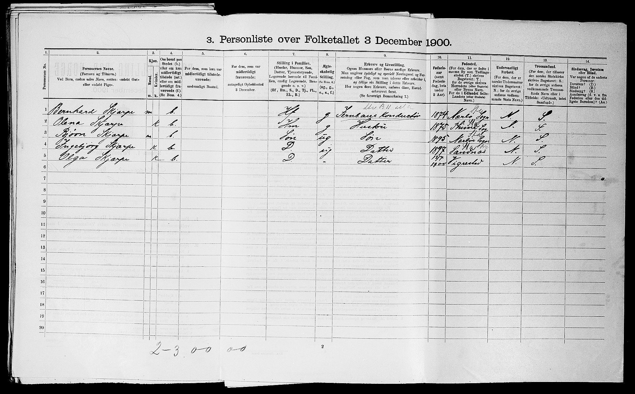 SAST, Folketelling 1900 for 1101 Egersund ladested, 1900, s. 1007