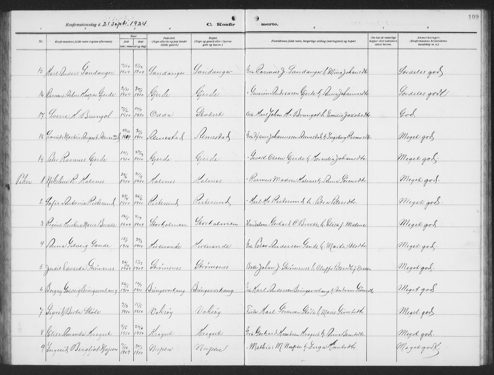 Ministerialprotokoller, klokkerbøker og fødselsregistre - Møre og Romsdal, AV/SAT-A-1454/503/L0051: Klokkerbok nr. 503C06, 1923-1938, s. 109