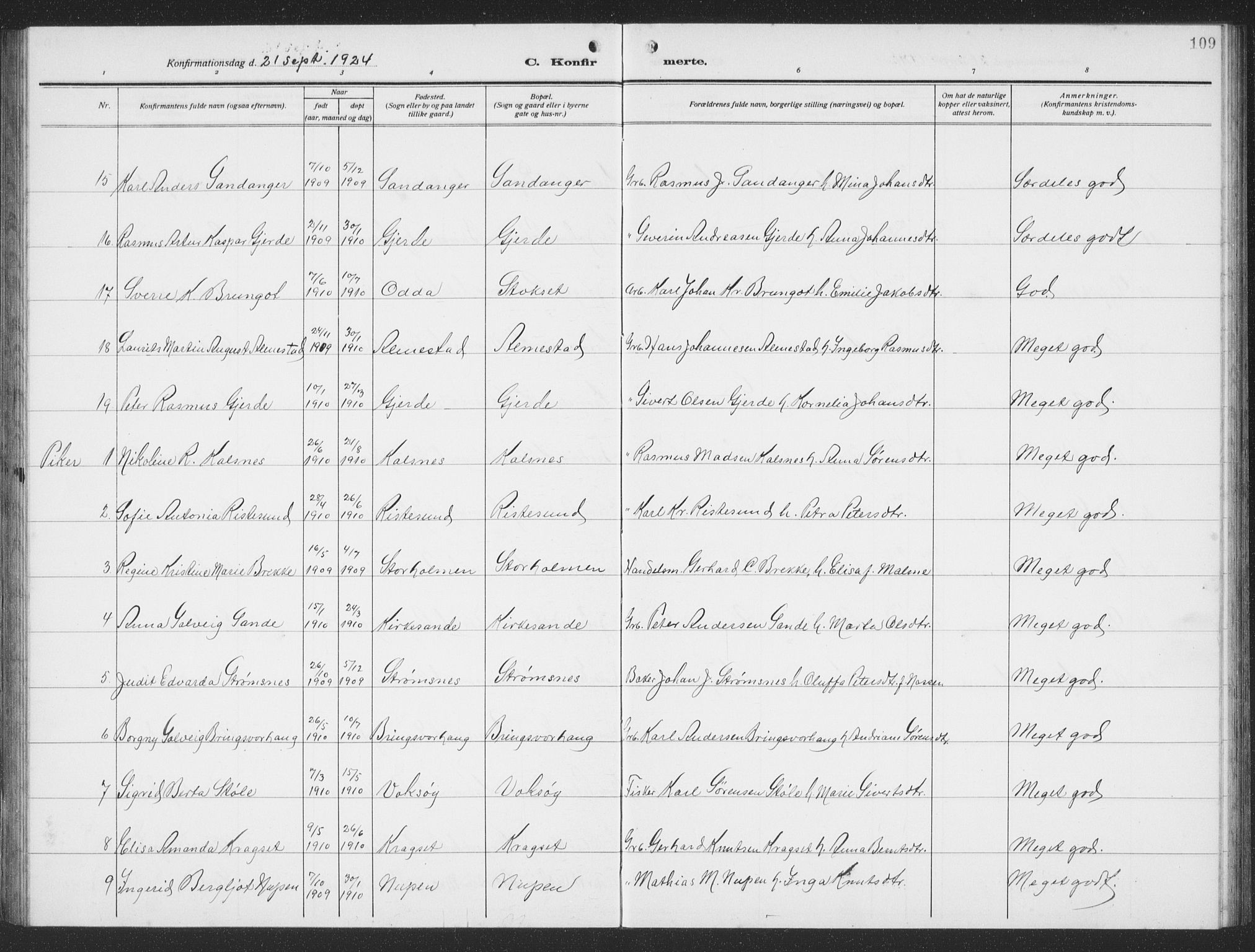 Ministerialprotokoller, klokkerbøker og fødselsregistre - Møre og Romsdal, SAT/A-1454/503/L0051: Klokkerbok nr. 503C06, 1923-1938, s. 109