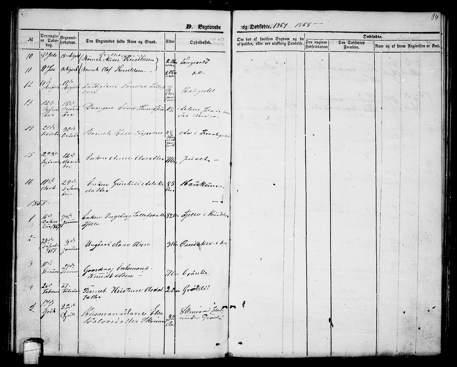 Lårdal kirkebøker, AV/SAKO-A-284/G/Gc/L0002: Klokkerbok nr. III 2, 1852-1877, s. 84