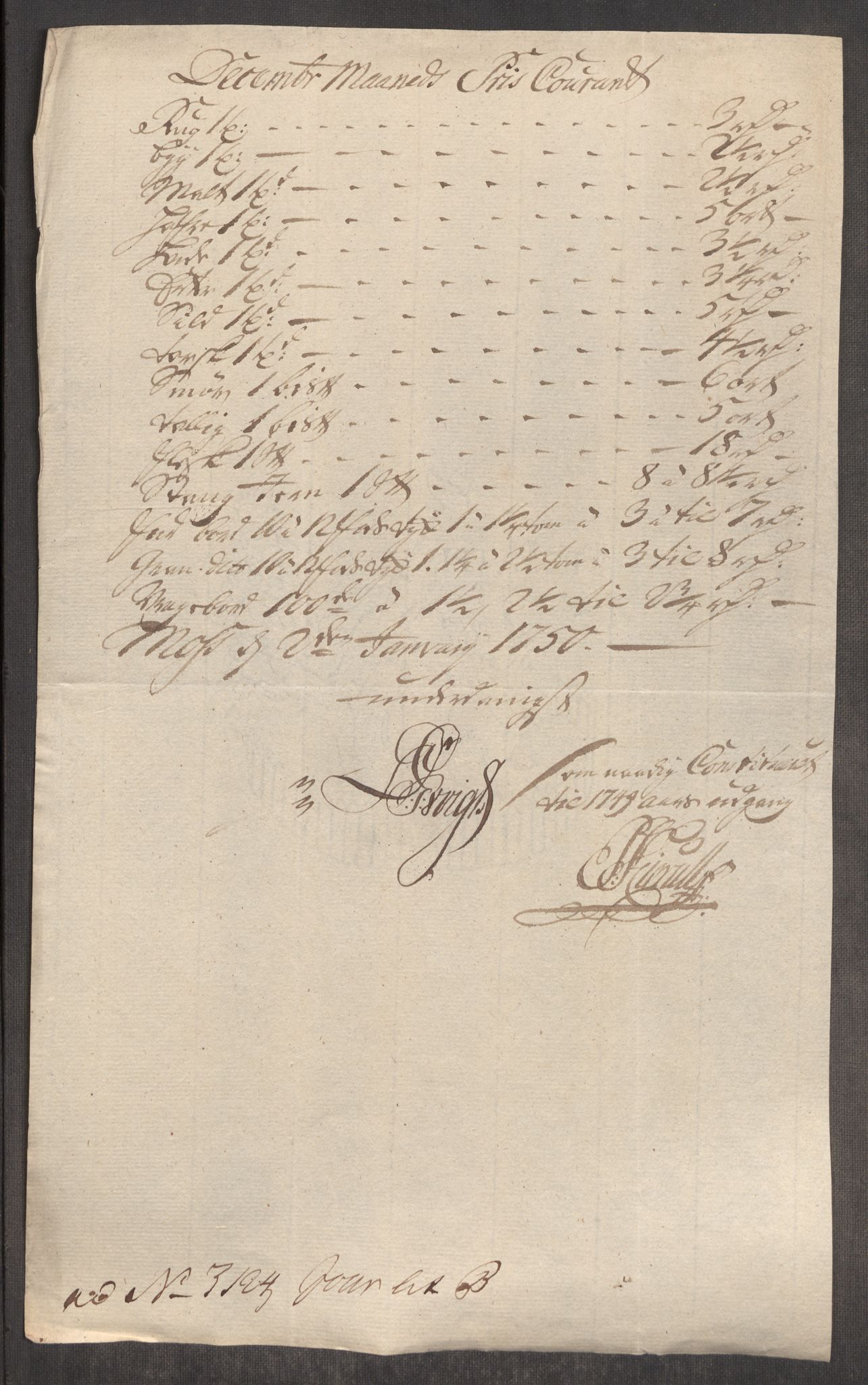 Rentekammeret inntil 1814, Realistisk ordnet avdeling, AV/RA-EA-4070/Oe/L0004: [Ø1]: Priskuranter, 1749-1752, s. 241