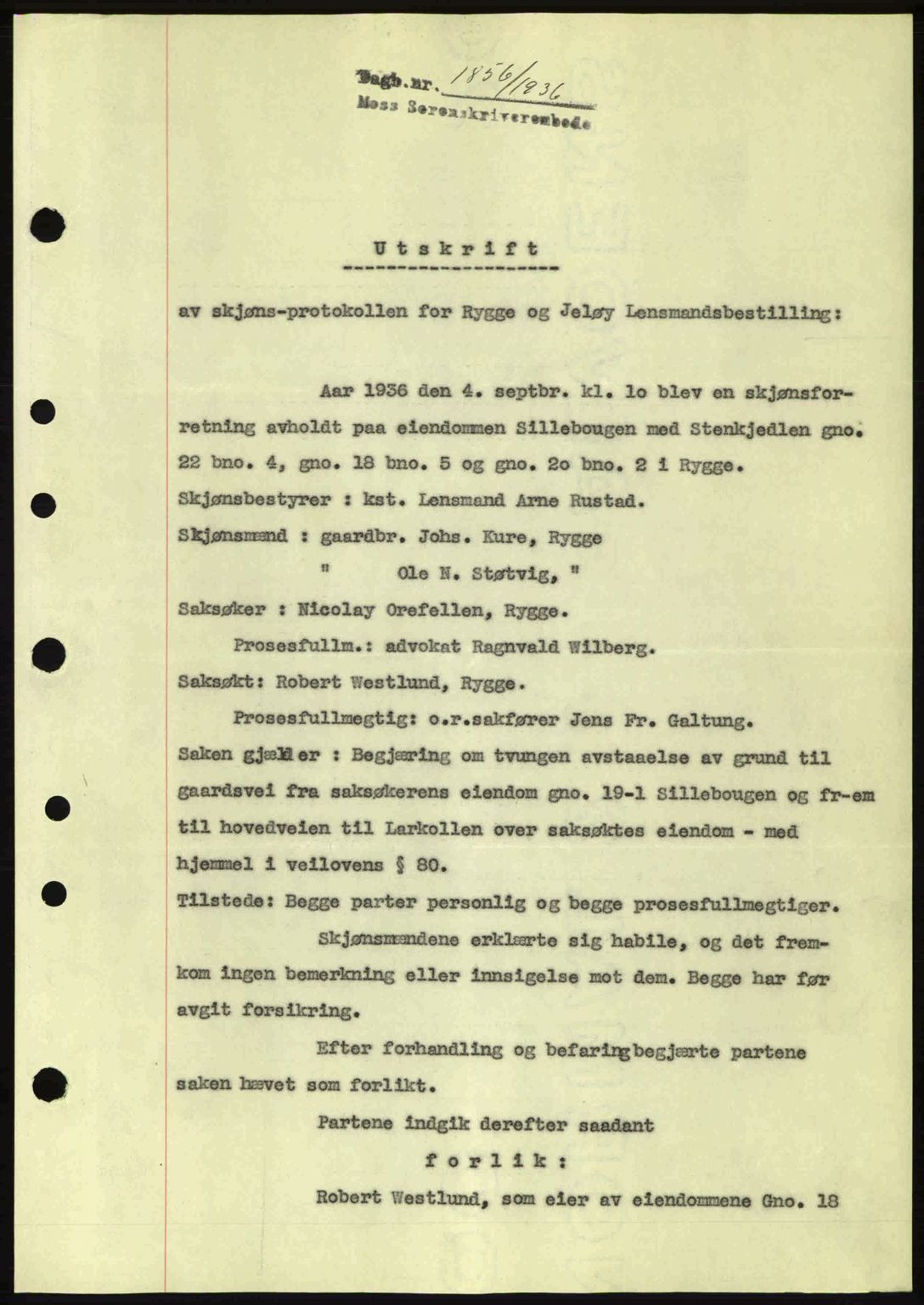 Moss sorenskriveri, SAO/A-10168: Pantebok nr. A1, 1936-1936, Dagboknr: 1856/1936