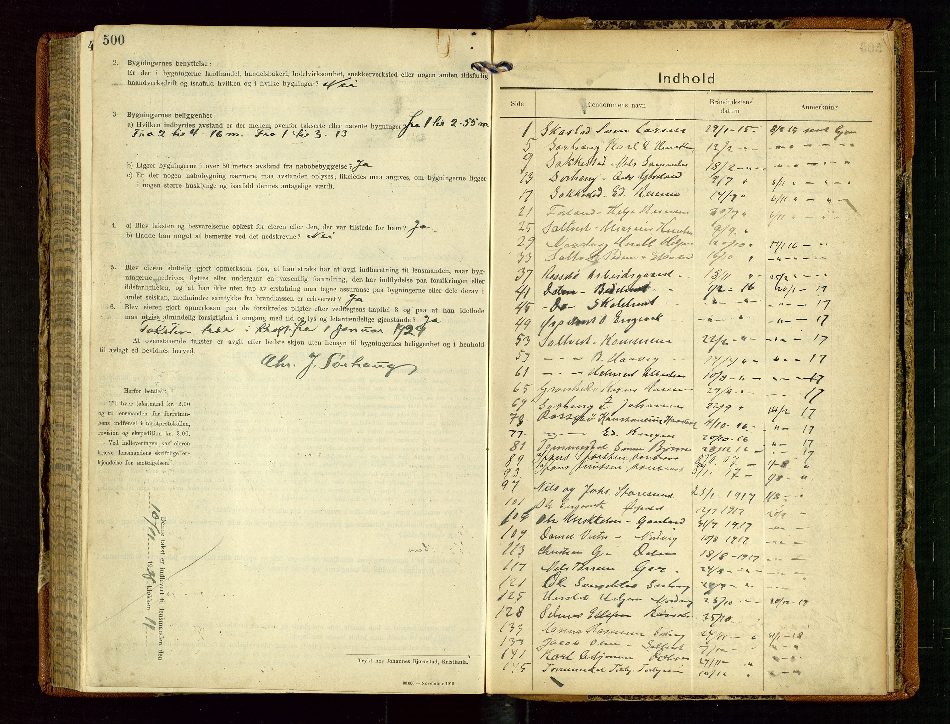 Torvestad lensmannskontor, AV/SAST-A-100307/1/Gob/L0005: "Brandtaxationsprotokol for Torvestad Lensmannsdistrikt", 1915-1928, s. 500