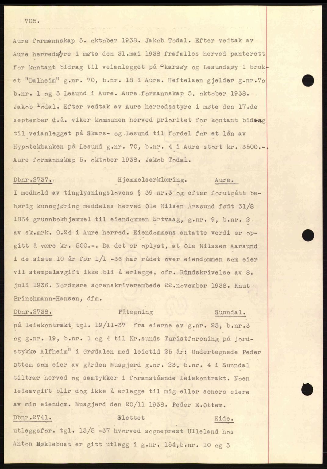 Nordmøre sorenskriveri, SAT/A-4132/1/2/2Ca: Pantebok nr. C80, 1936-1939, Dagboknr: 2737/1938