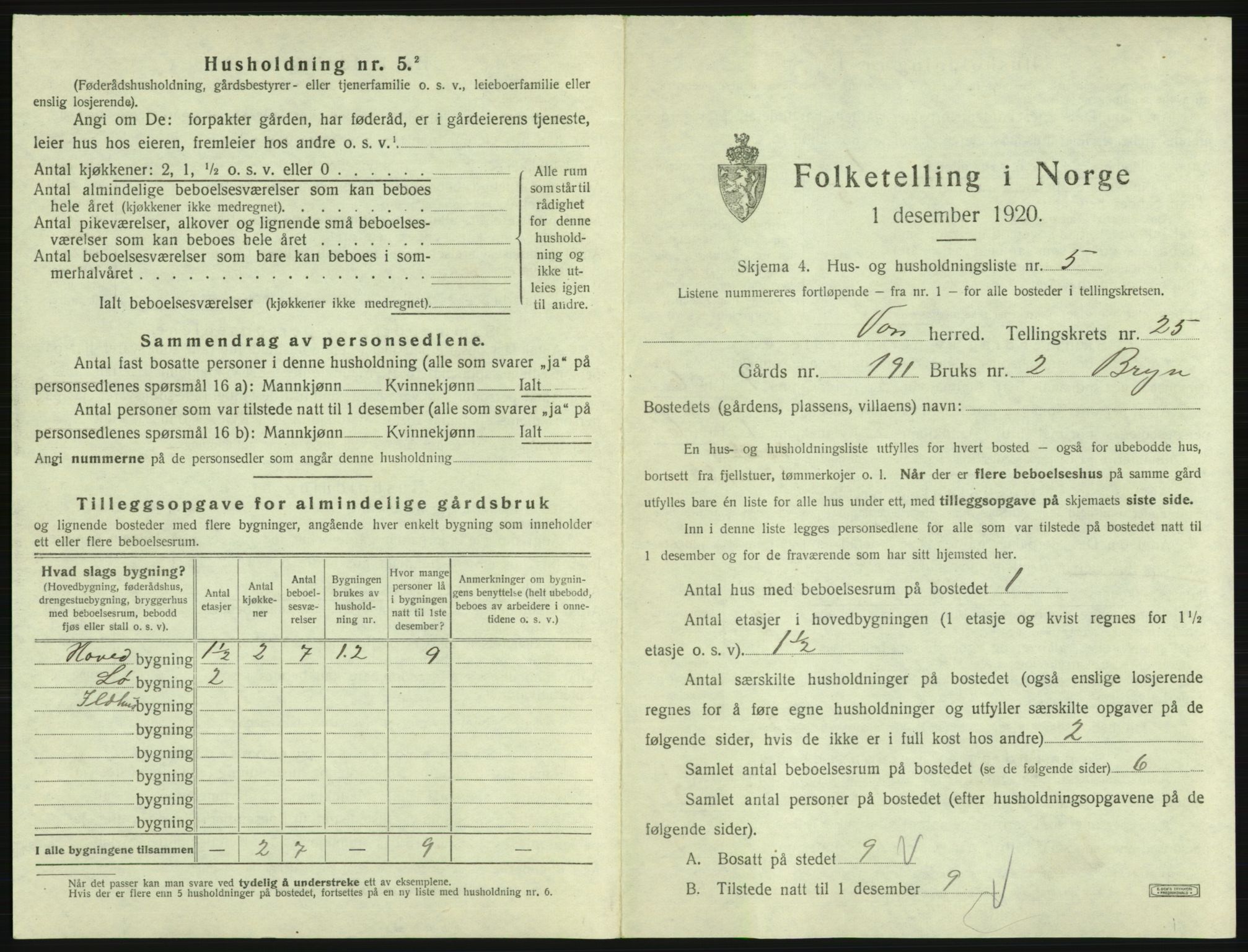 SAB, Folketelling 1920 for 1235 Voss herred, 1920, s. 2171