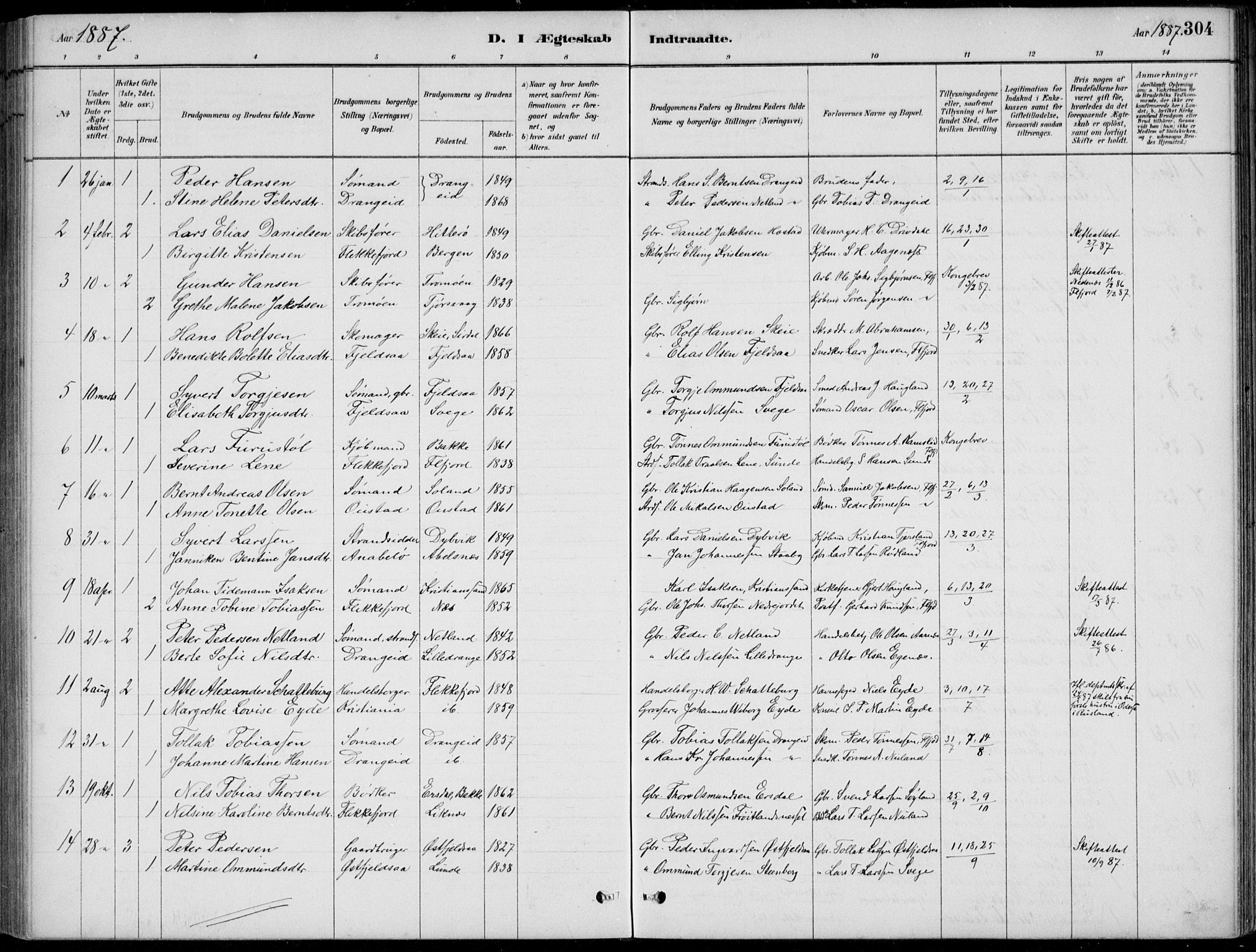 Flekkefjord sokneprestkontor, AV/SAK-1111-0012/F/Fb/Fbc/L0007: Klokkerbok nr. B 7, 1880-1902, s. 304