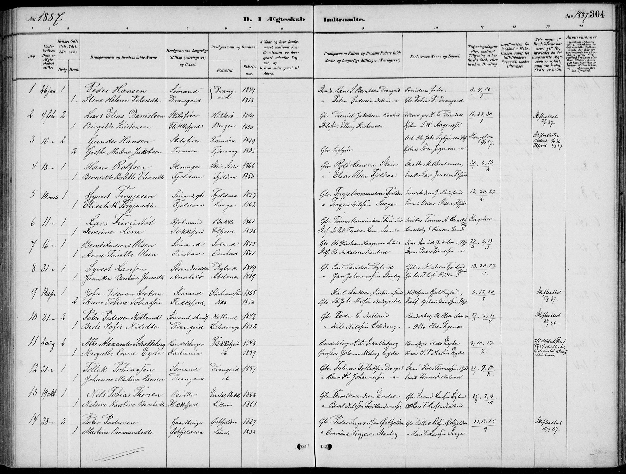 Flekkefjord sokneprestkontor, SAK/1111-0012/F/Fb/Fbc/L0007: Klokkerbok nr. B 7, 1880-1902, s. 304