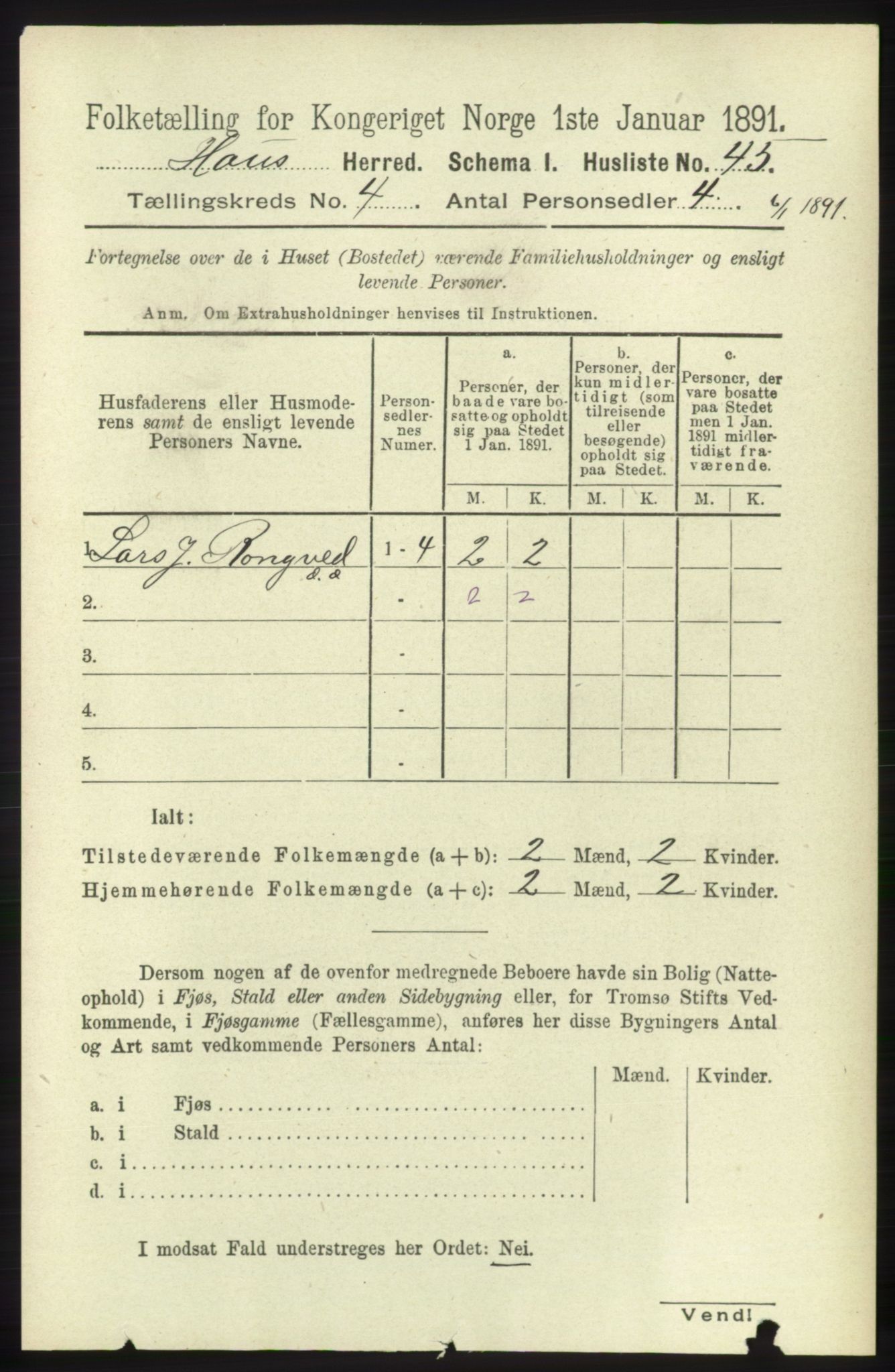 RA, Folketelling 1891 for 1250 Haus herred, 1891, s. 1386