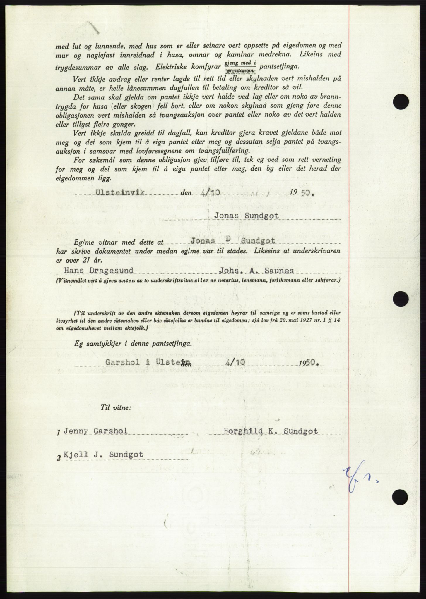 Søre Sunnmøre sorenskriveri, AV/SAT-A-4122/1/2/2C/L0119: Pantebok nr. 7B, 1950-1951, Dagboknr: 2096/1950