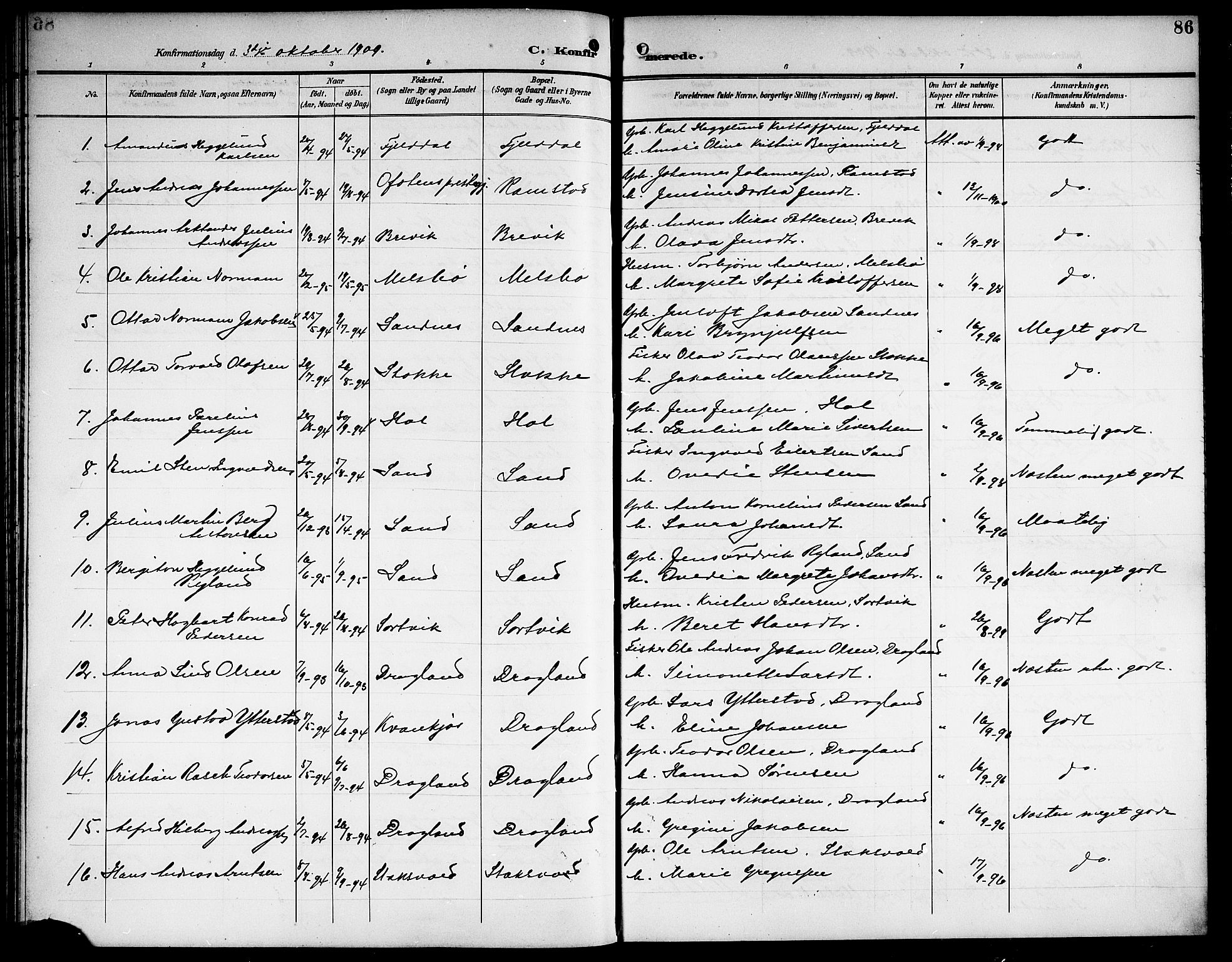 Ministerialprotokoller, klokkerbøker og fødselsregistre - Nordland, AV/SAT-A-1459/865/L0932: Klokkerbok nr. 865C04, 1901-1917, s. 86