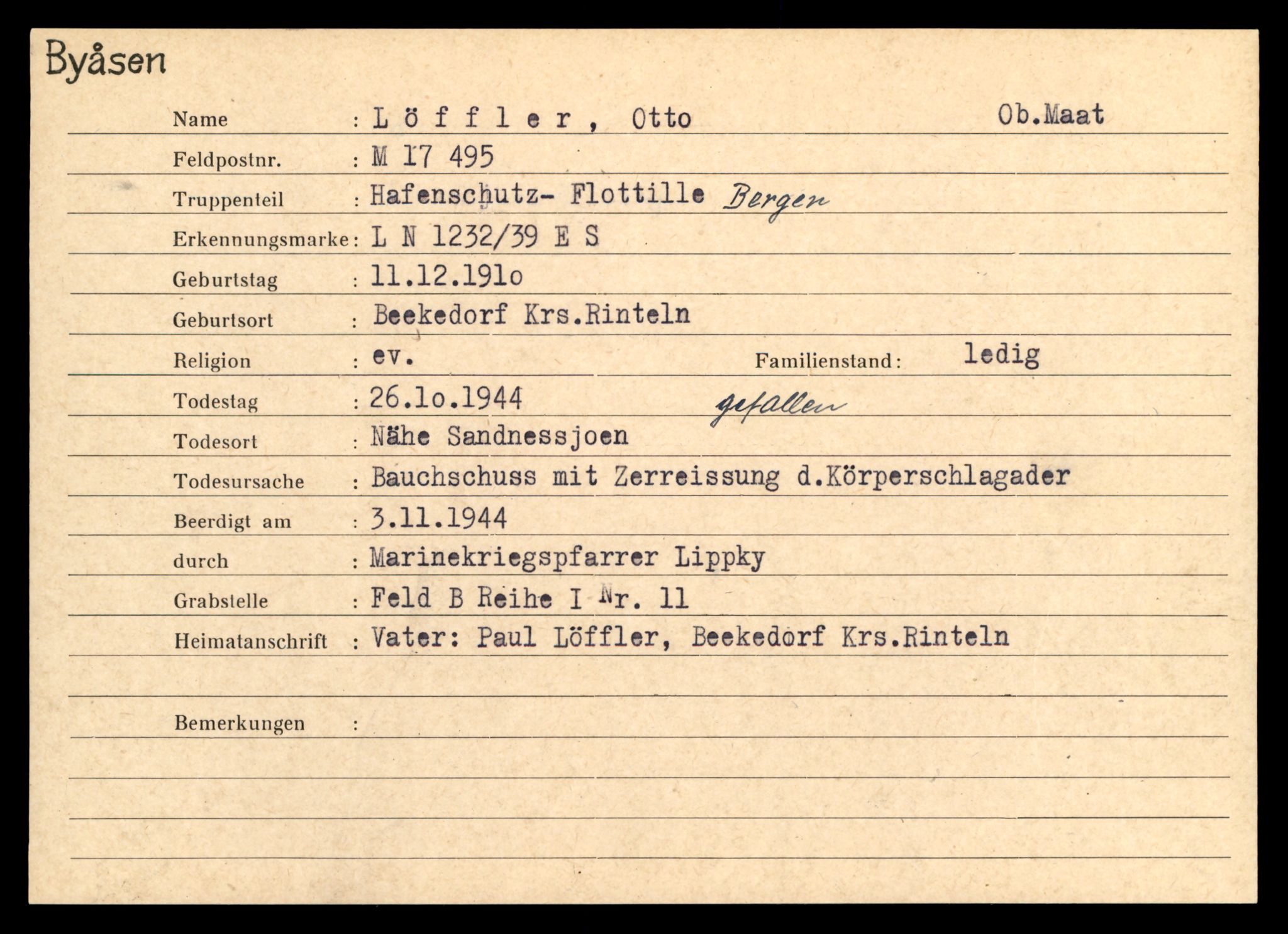 Distriktskontoret for krigsgraver, AV/SAT-A-5030/E/L0004: Kasett/kartotek over tysk Krigskirkegård på Byåsen, 1945, s. 1063