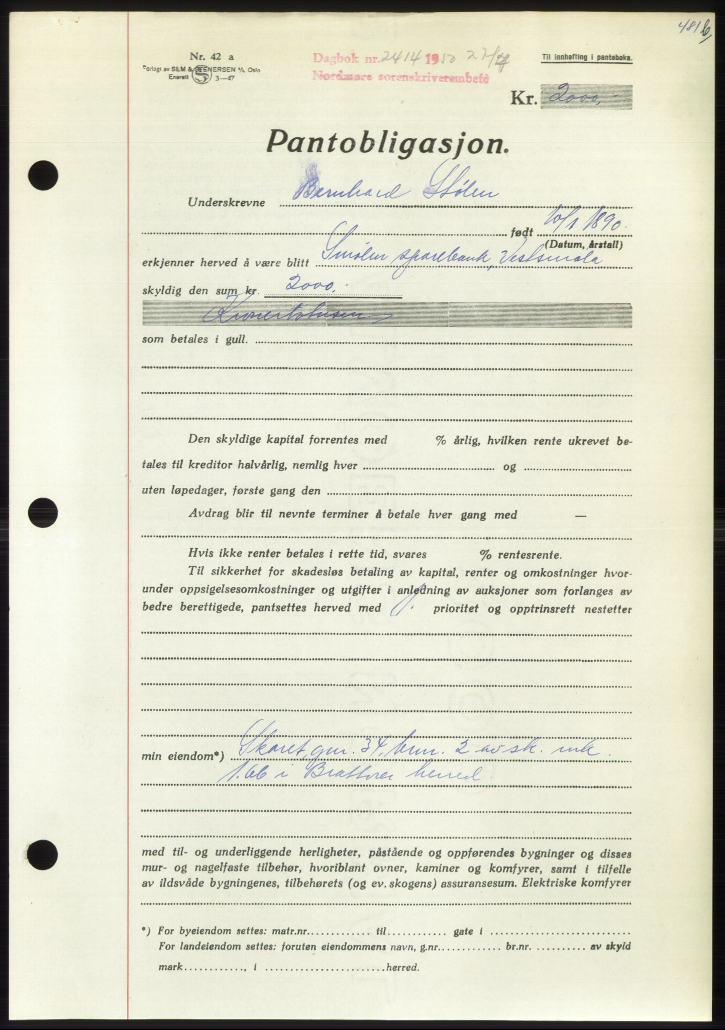 Nordmøre sorenskriveri, AV/SAT-A-4132/1/2/2Ca: Pantebok nr. B105, 1950-1950, Dagboknr: 2414/1950