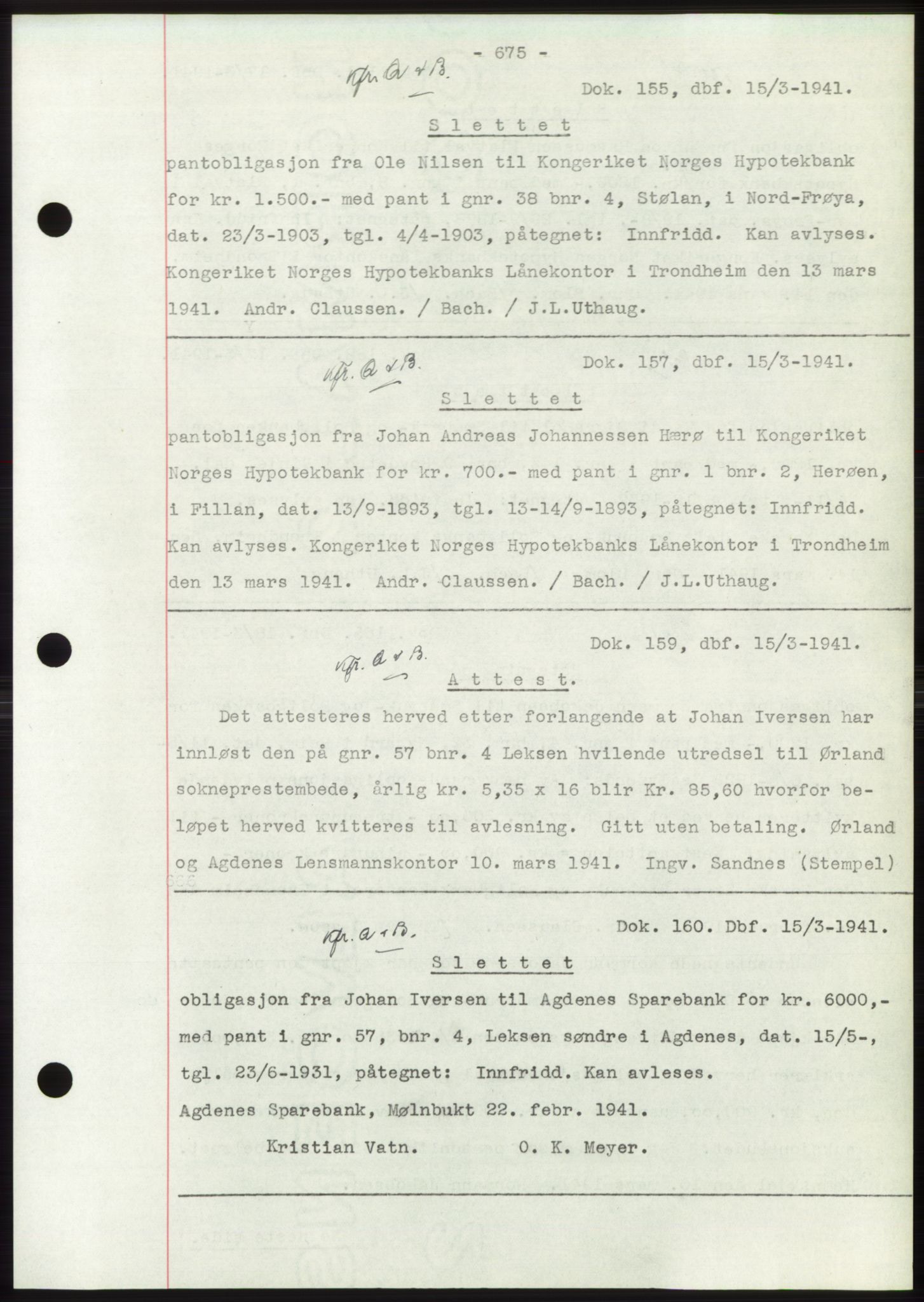 Hitra sorenskriveri, AV/SAT-A-0018/2/2C/2Ca: Pantebok nr. C1, 1936-1945, Dagboknr: 155/1941