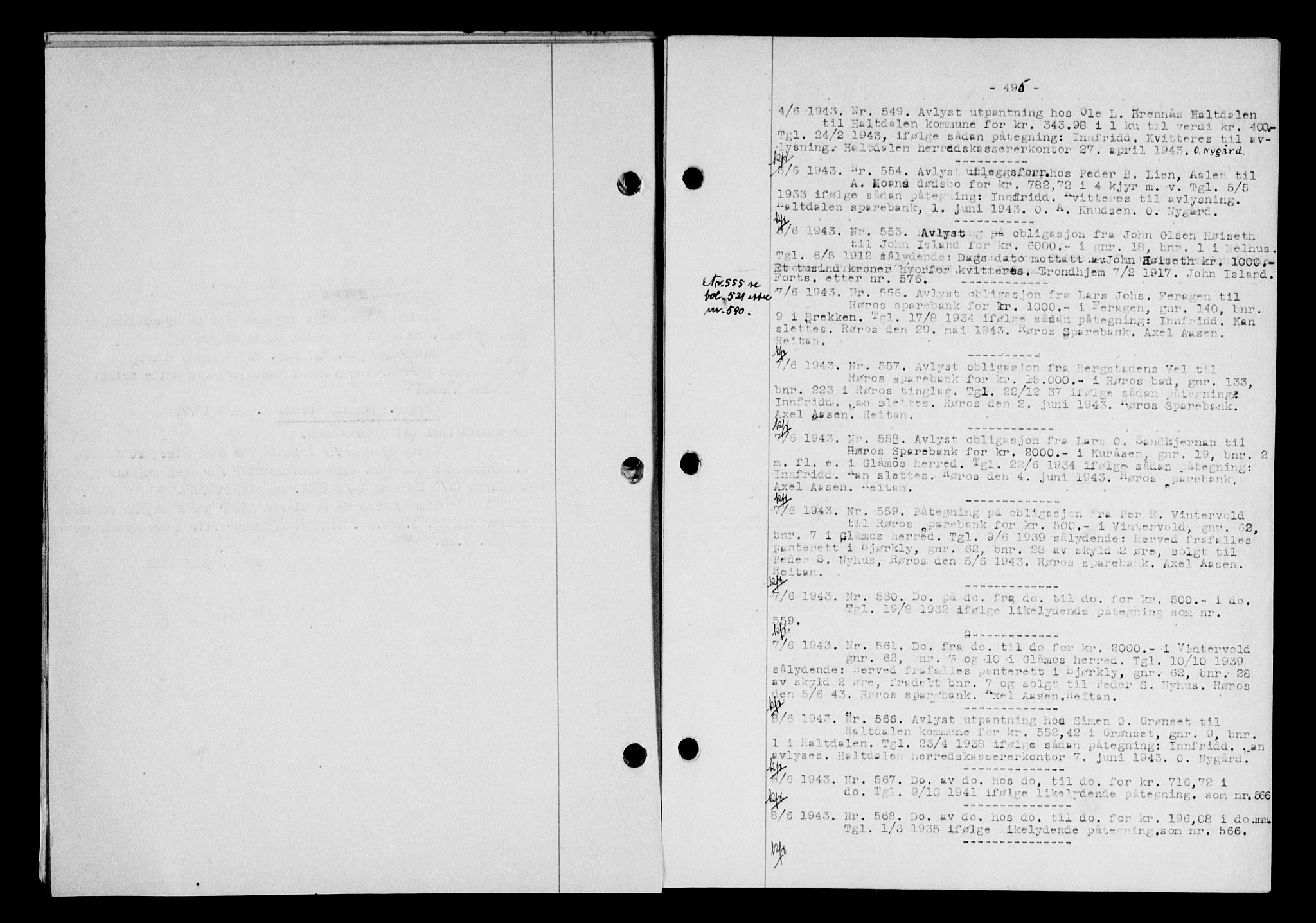 Gauldal sorenskriveri, SAT/A-0014/1/2/2C/L0056: Pantebok nr. 61, 1942-1943, Dagboknr: 549/1943