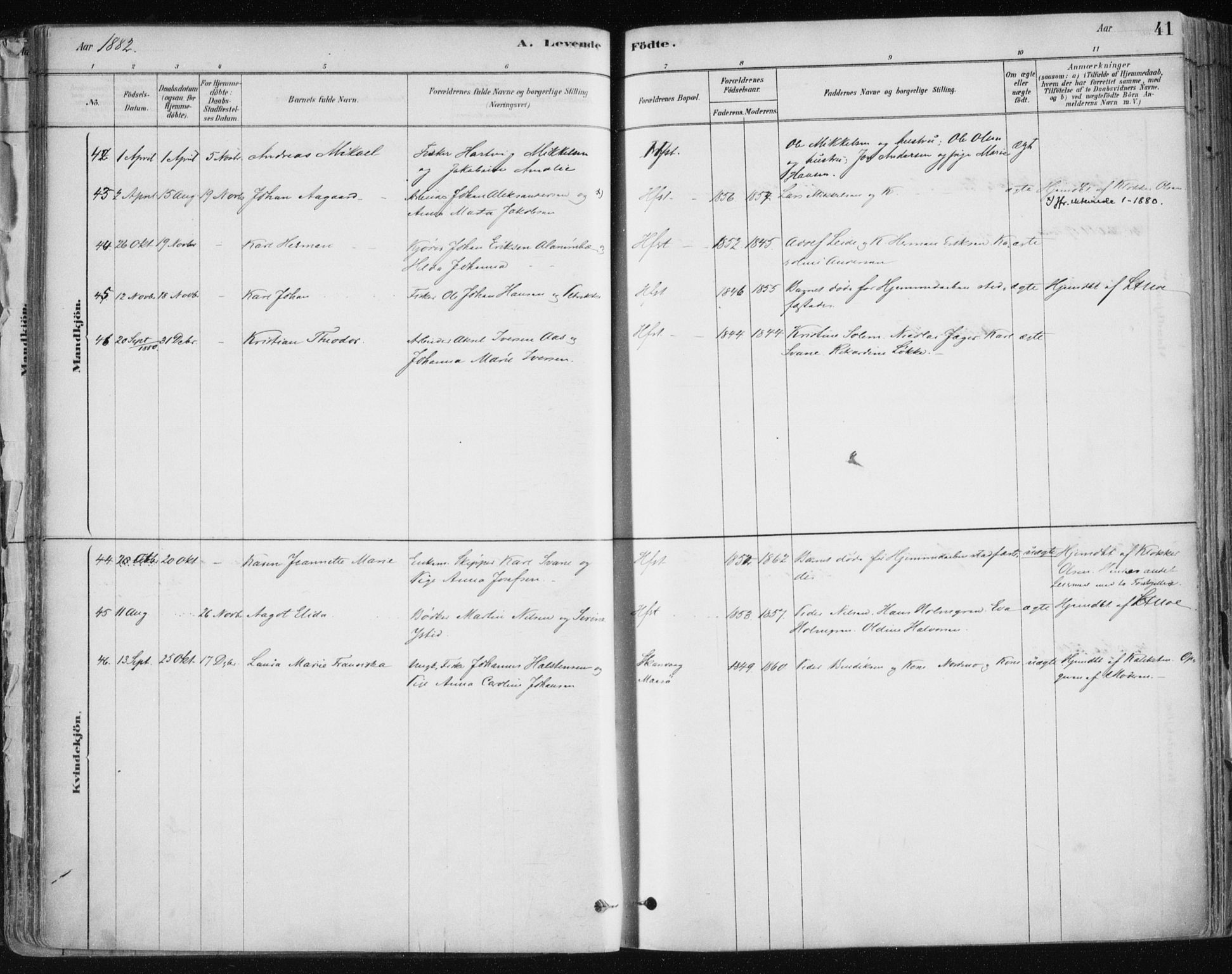 Hammerfest sokneprestkontor, SATØ/S-1347/H/Ha/L0008.kirke: Ministerialbok nr. 8, 1878-1889, s. 41