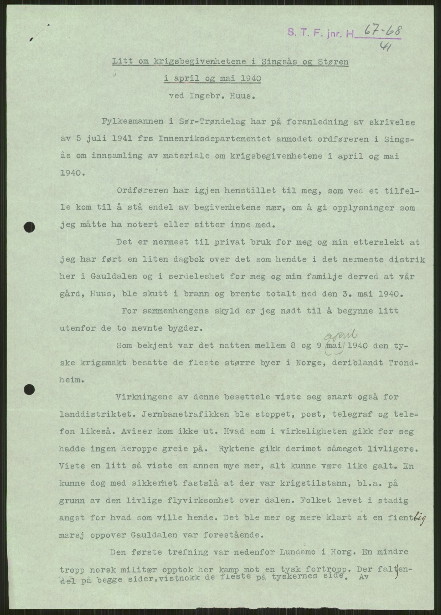 Forsvaret, Forsvarets krigshistoriske avdeling, AV/RA-RAFA-2017/Y/Ya/L0016: II-C-11-31 - Fylkesmenn.  Rapporter om krigsbegivenhetene 1940., 1940, s. 120