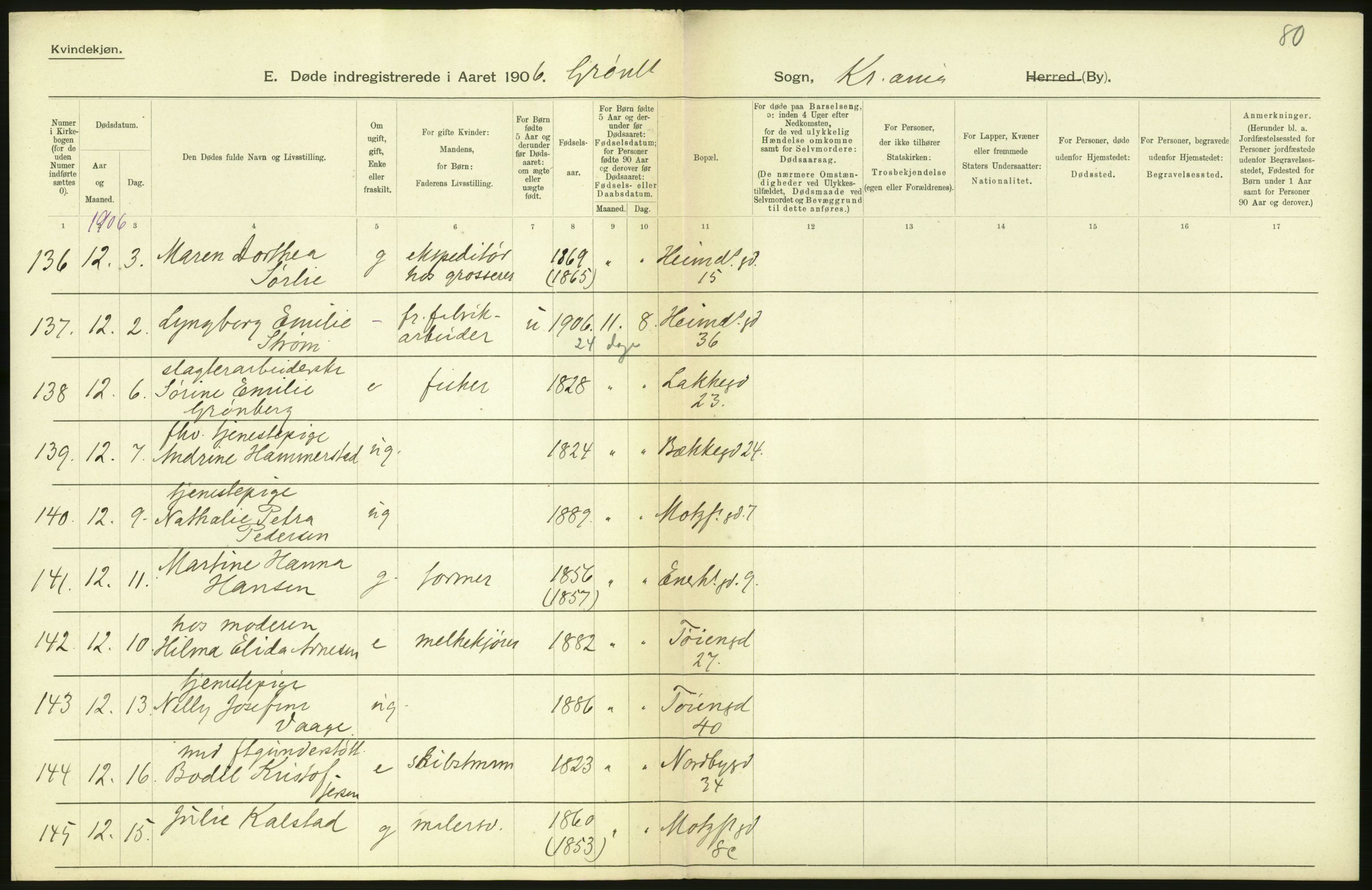 Statistisk sentralbyrå, Sosiodemografiske emner, Befolkning, AV/RA-S-2228/D/Df/Dfa/Dfad/L0009: Kristiania: Døde, 1906, s. 4