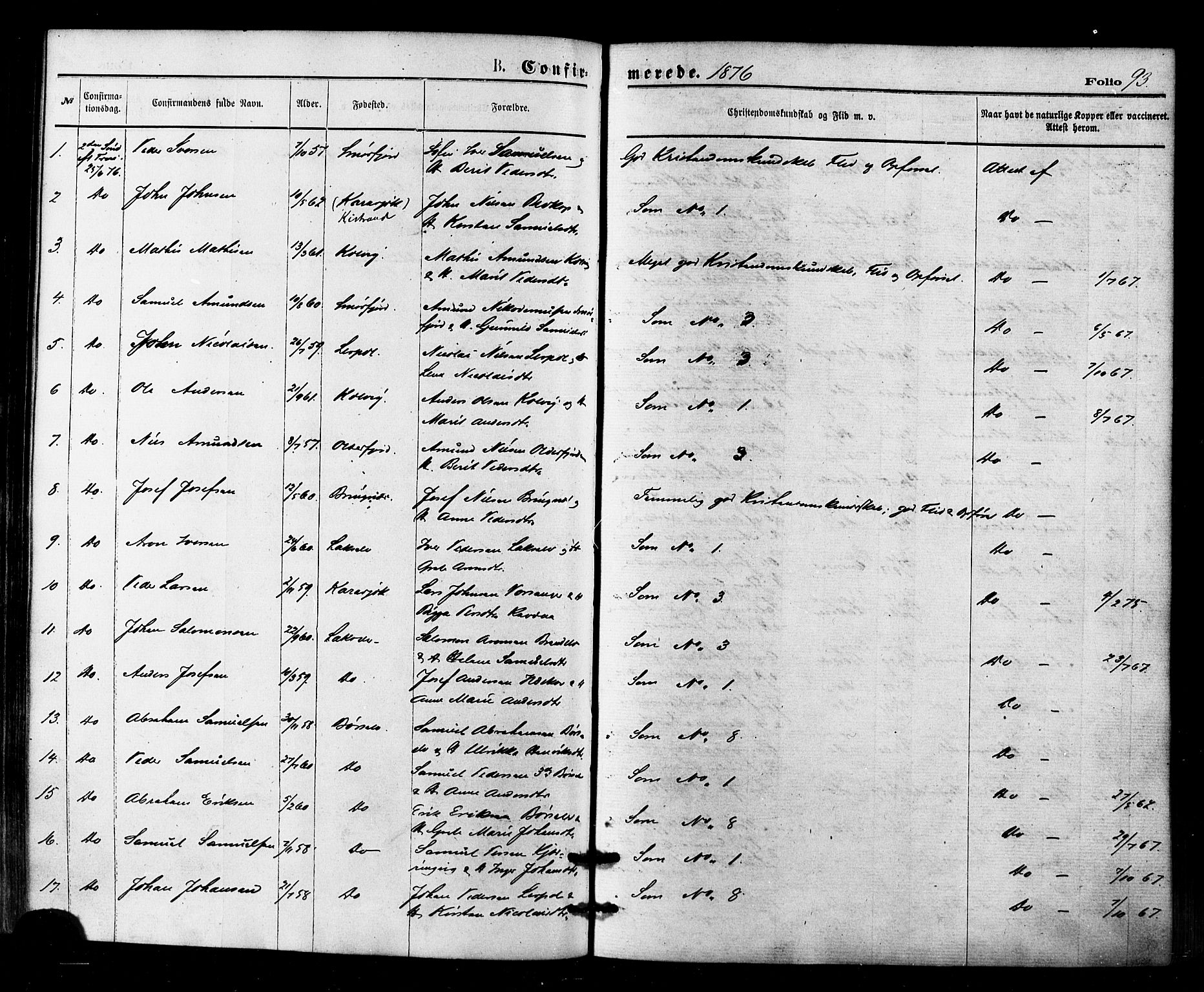 Kistrand/Porsanger sokneprestembete, AV/SATØ-S-1351/H/Ha/L0006.kirke: Ministerialbok nr. 6, 1875-1880, s. 93