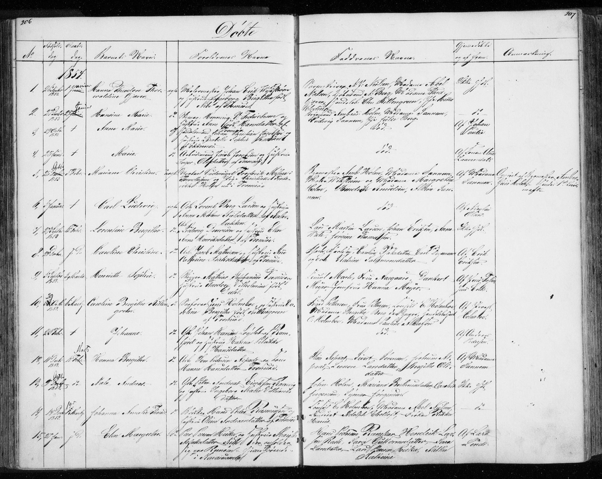 Tromsø sokneprestkontor/stiftsprosti/domprosti, AV/SATØ-S-1343/G/Gb/L0005klokker: Klokkerbok nr. 5, 1846-1857, s. 206-207