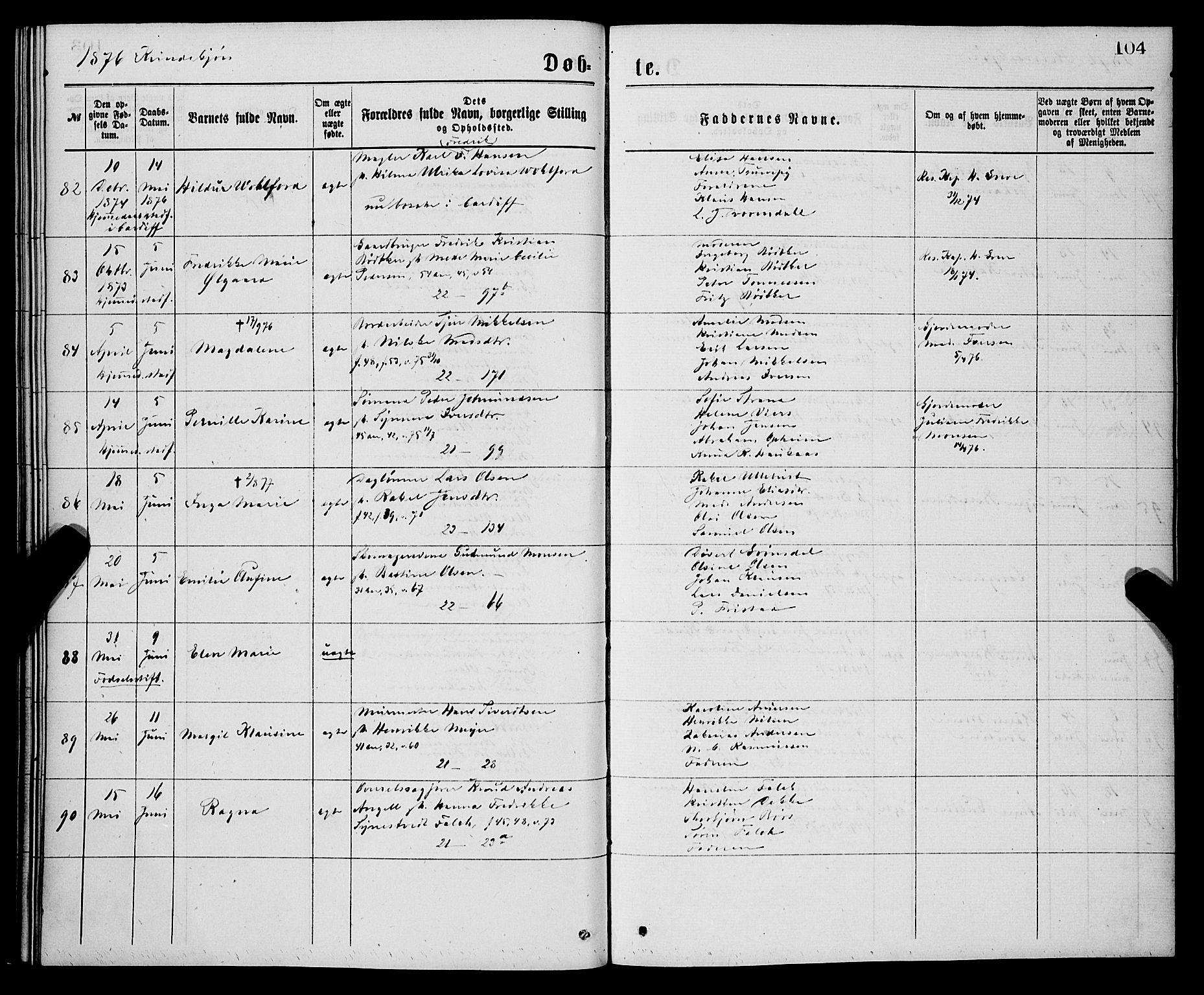Korskirken sokneprestembete, SAB/A-76101/H/Hab: Klokkerbok nr. B 7, 1874-1878, s. 104