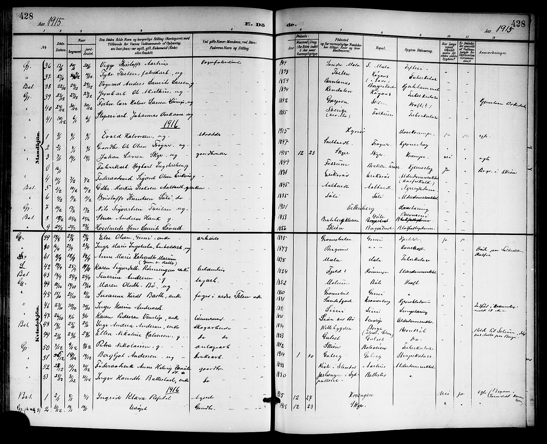Gjerpen kirkebøker, AV/SAKO-A-265/G/Ga/L0003: Klokkerbok nr. I 3, 1901-1919, s. 428