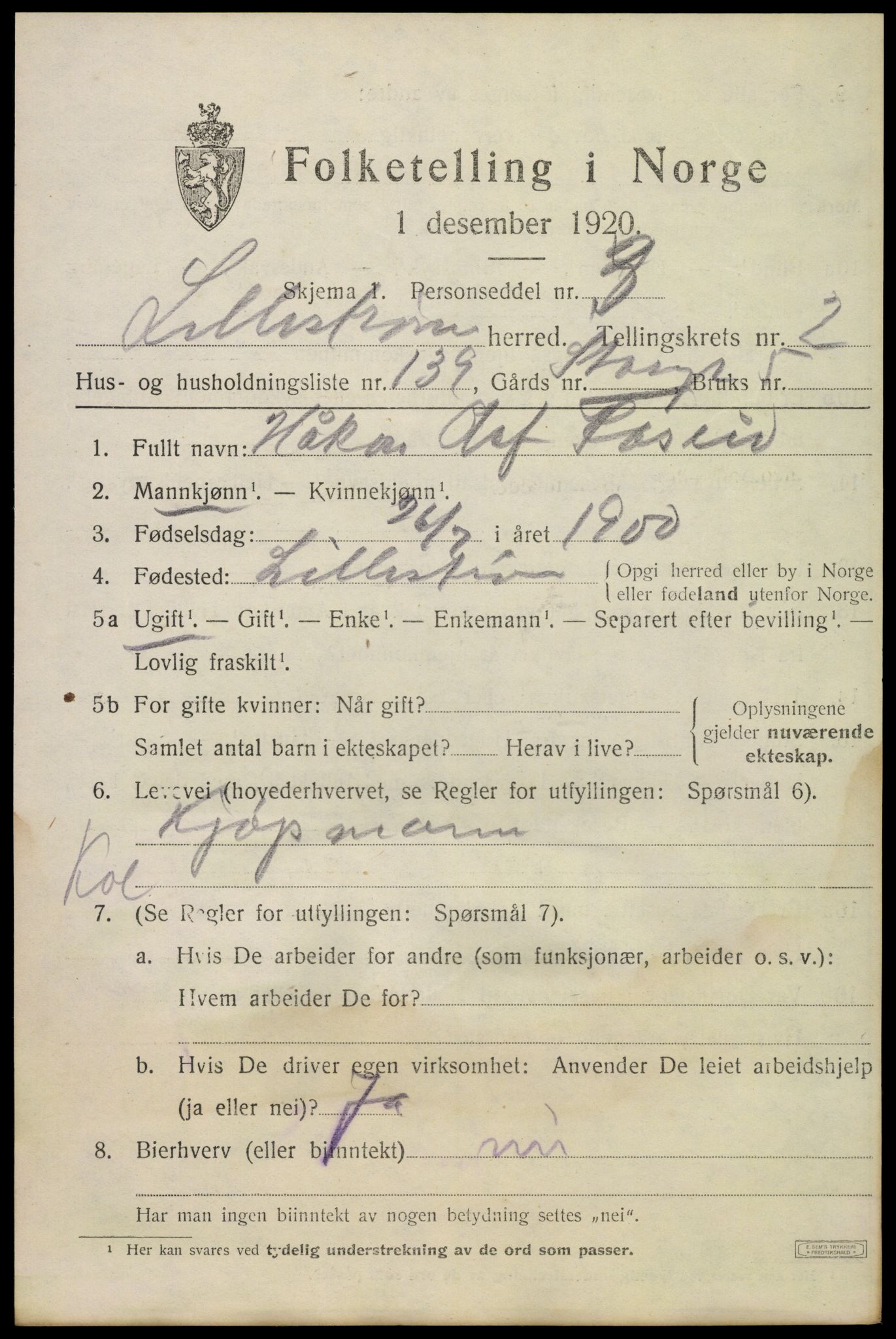 SAO, Folketelling 1920 for 0232 Lillestrøm herred, 1920, s. 7220