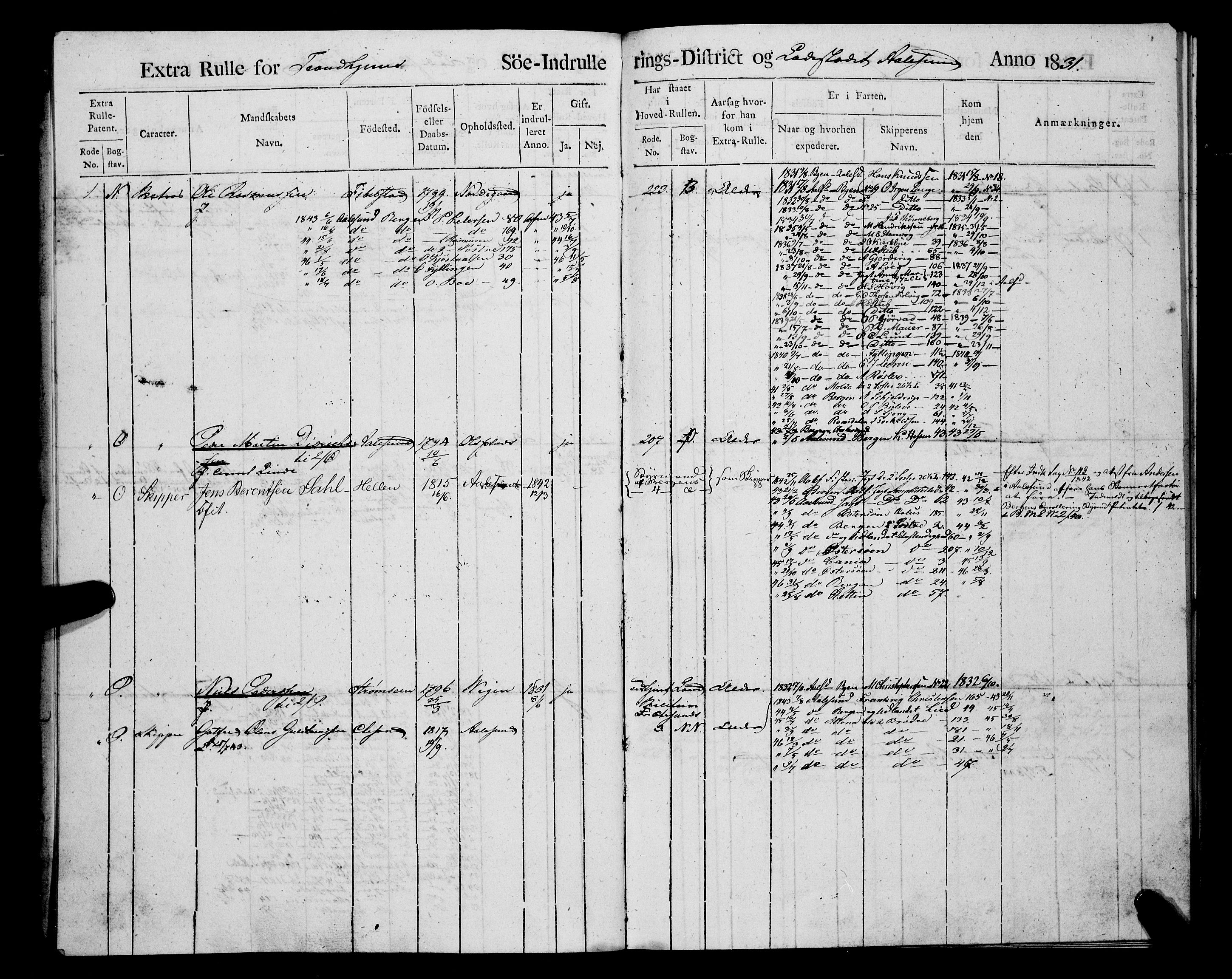 Sjøinnrulleringen - Trondhjemske distrikt, AV/SAT-A-5121/01/L0307: Hovedrulle, ungdomsrulle og ekstrarulle for Ålesund by, 1831-1846