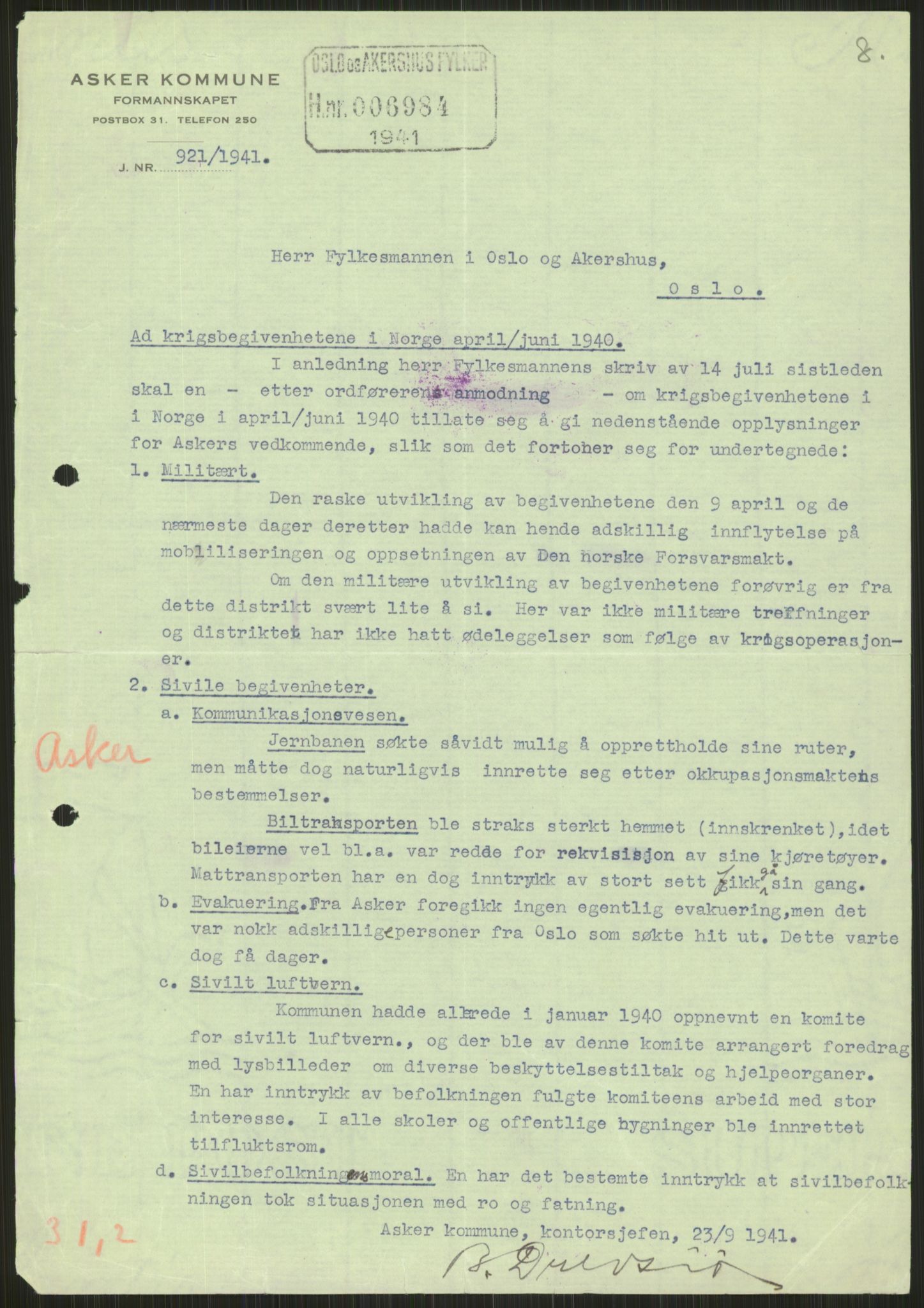 Forsvaret, Forsvarets krigshistoriske avdeling, AV/RA-RAFA-2017/Y/Ya/L0013: II-C-11-31 - Fylkesmenn.  Rapporter om krigsbegivenhetene 1940., 1940, s. 681