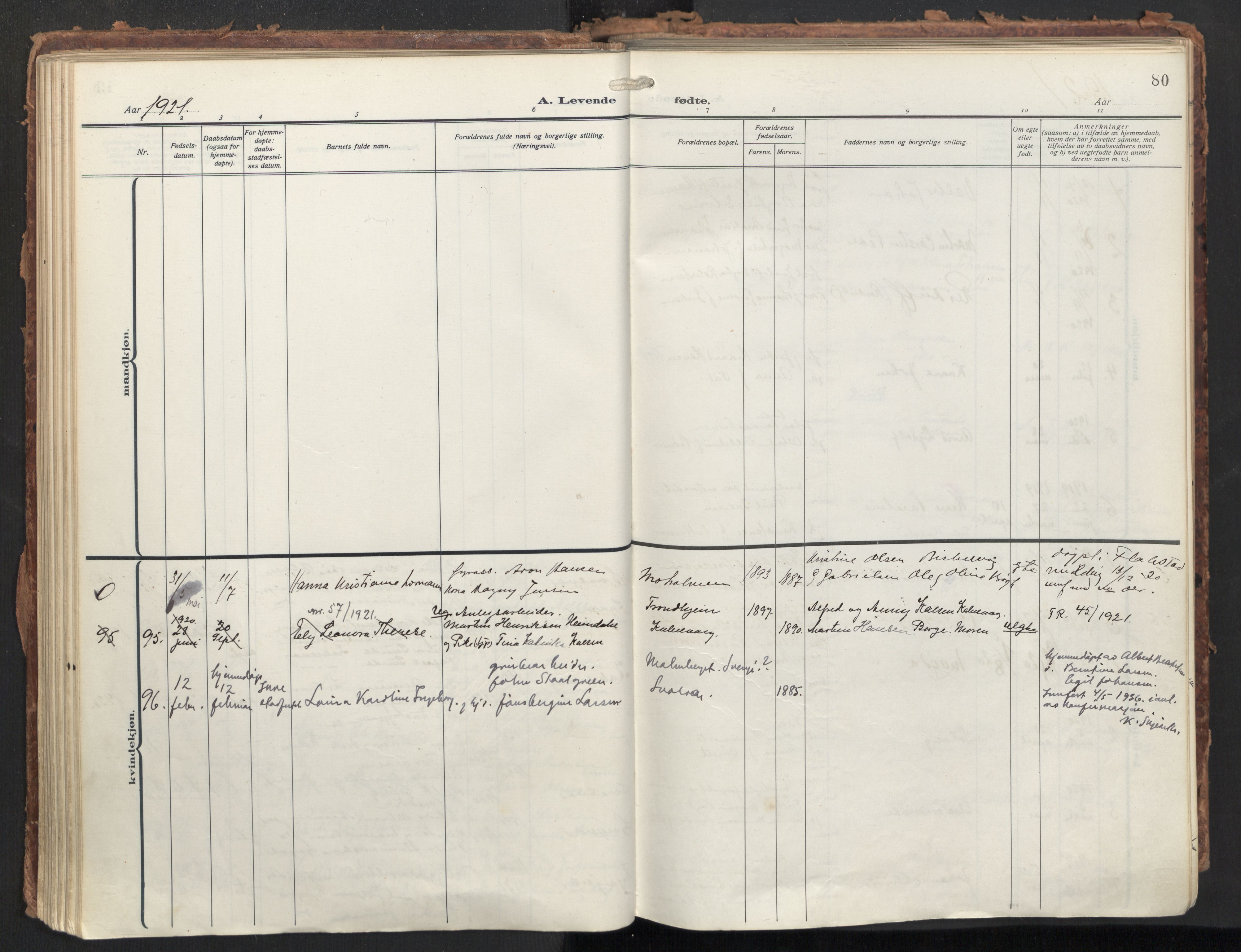 Ministerialprotokoller, klokkerbøker og fødselsregistre - Nordland, SAT/A-1459/874/L1064: Ministerialbok nr. 874A08, 1915-1926, s. 80