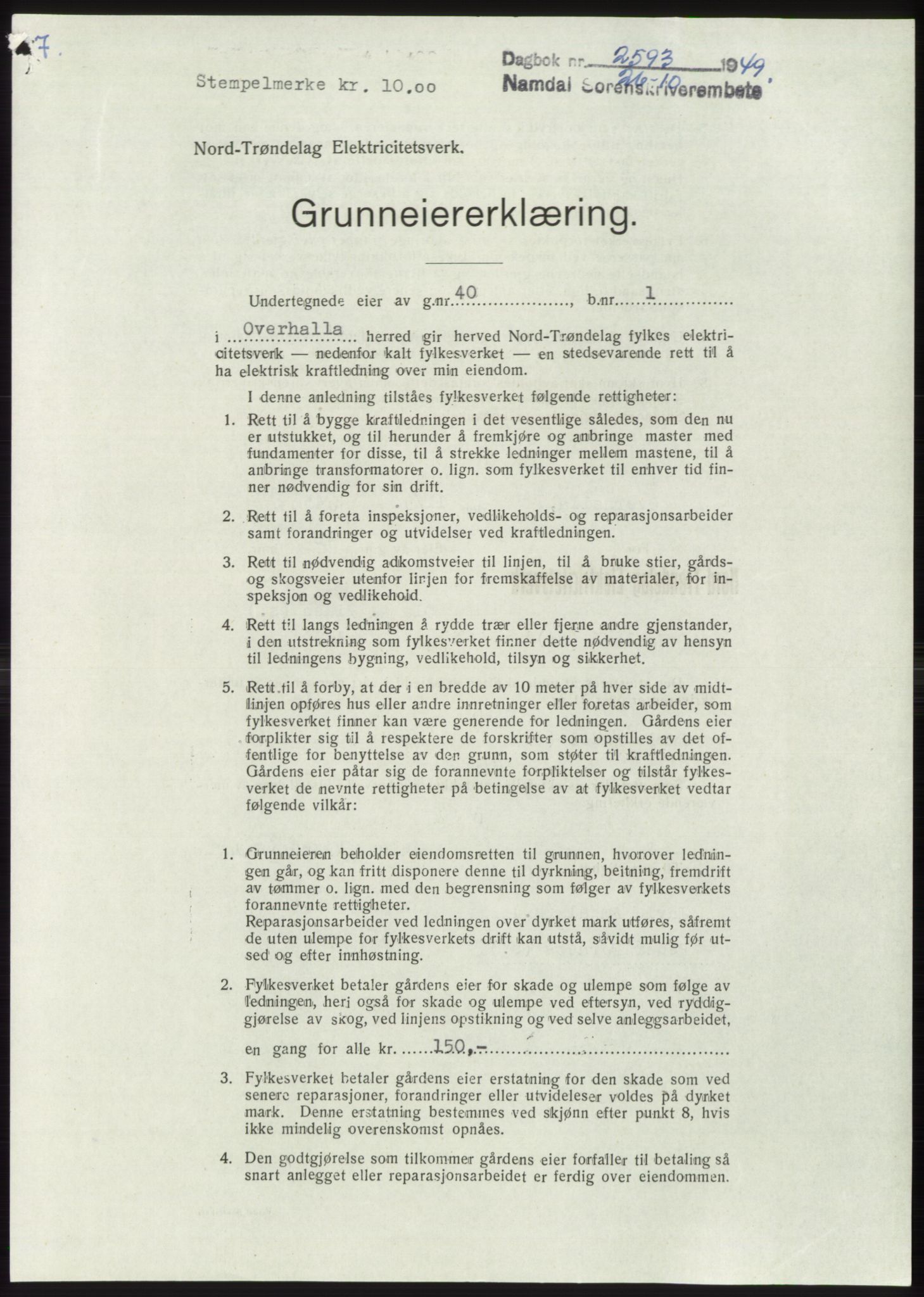 Namdal sorenskriveri, SAT/A-4133/1/2/2C: Pantebok nr. -, 1949-1949, Dagboknr: 5293/1949
