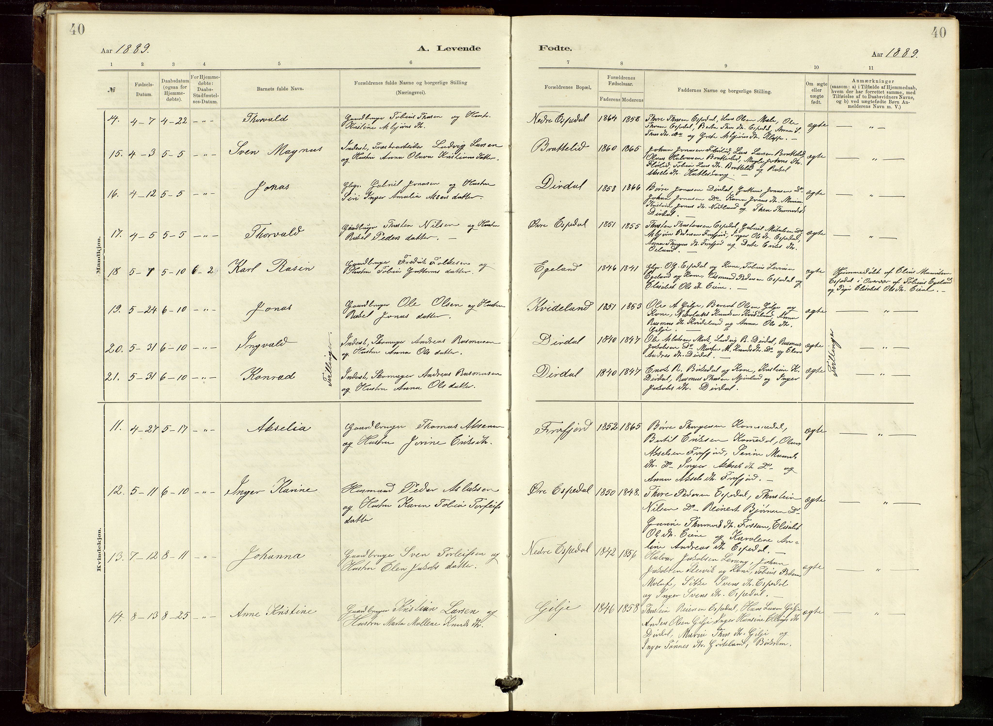 Høgsfjord sokneprestkontor, AV/SAST-A-101624/H/Ha/Hab/L0009: Klokkerbok nr. B 9, 1883-1920, s. 40