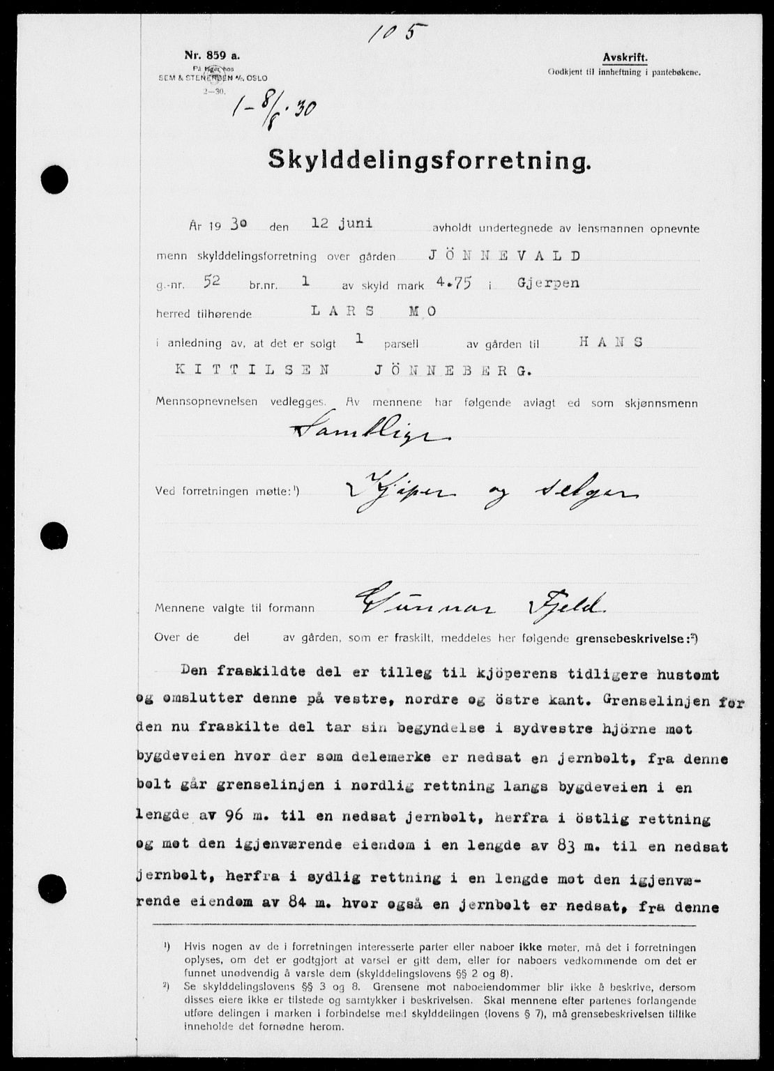 Gjerpen sorenskriveri, SAKO/A-216/G/Ga/Gaa/L0054: Pantebok nr. I 54-56, 1930-1931, s. 105, Tingl.dato: 08.08.1930