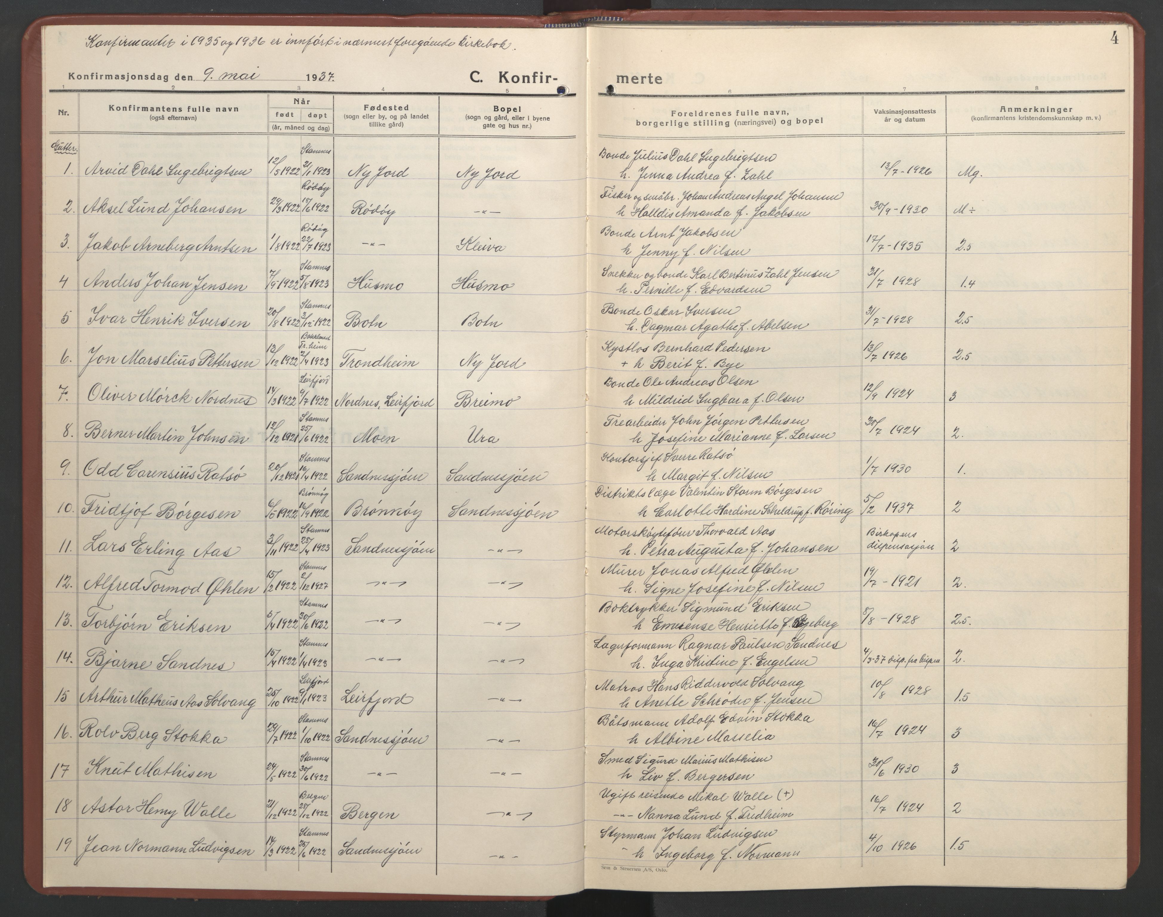 Ministerialprotokoller, klokkerbøker og fødselsregistre - Nordland, AV/SAT-A-1459/831/L0481: Klokkerbok nr. 831C08, 1935-1948, s. 4