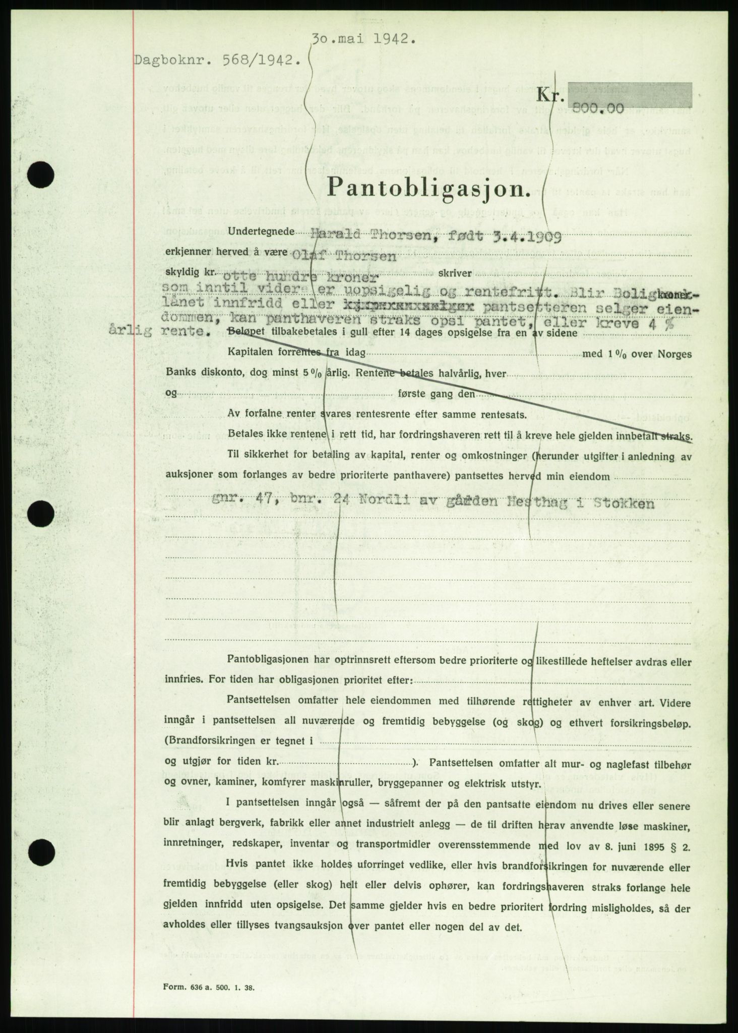 Nedenes sorenskriveri, SAK/1221-0006/G/Gb/Gbb/L0002: Pantebok nr. II, 1942-1945, Dagboknr: 568/1942