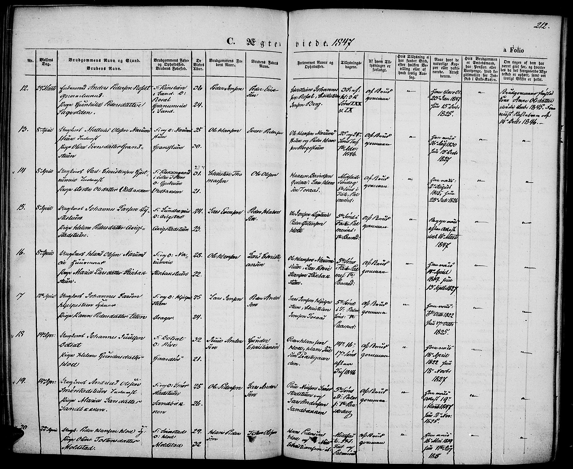 Vestre Toten prestekontor, SAH/PREST-108/H/Ha/Haa/L0004: Ministerialbok nr. 4, 1844-1849, s. 212