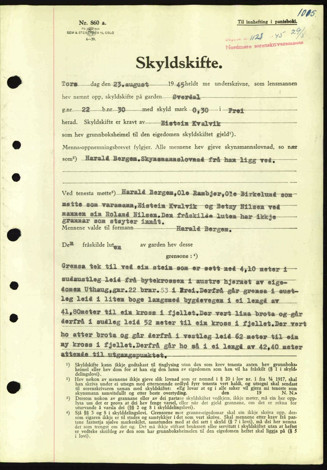 Nordmøre sorenskriveri, SAT/A-4132/1/2/2Ca: Pantebok nr. A99, 1945-1945, Dagboknr: 1128/1945