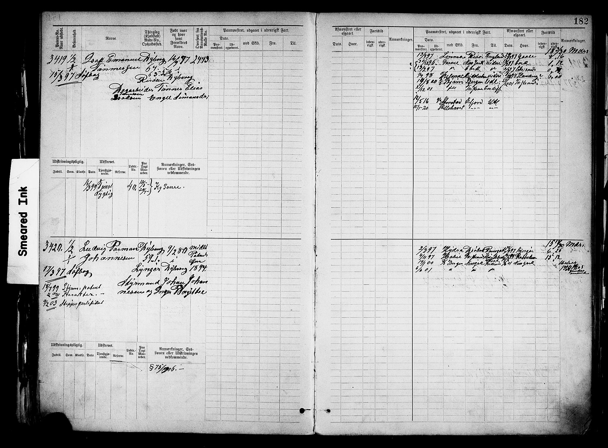 Tvedestrand mønstringskrets, AV/SAK-2031-0011/F/Fb/L0019: Hovedrulle nr 3057-3818, U-35, 1892-1906, s. 186