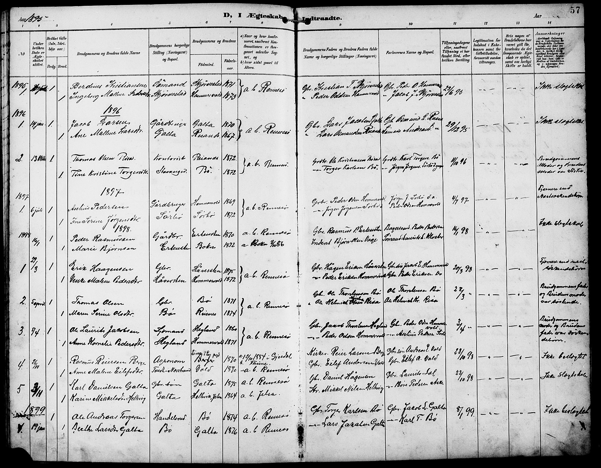 Rennesøy sokneprestkontor, SAST/A -101827/H/Ha/Hab/L0012: Klokkerbok nr. B 11, 1894-1924, s. 57