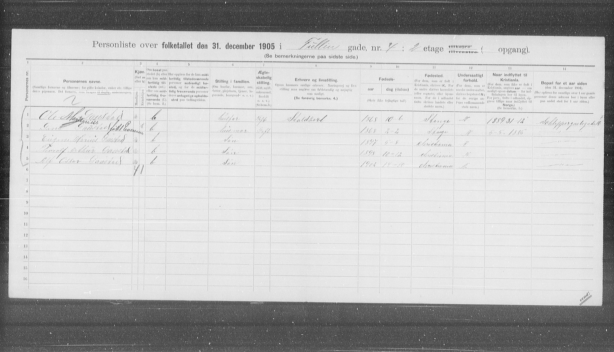 OBA, Kommunal folketelling 31.12.1905 for Kristiania kjøpstad, 1905, s. 61649